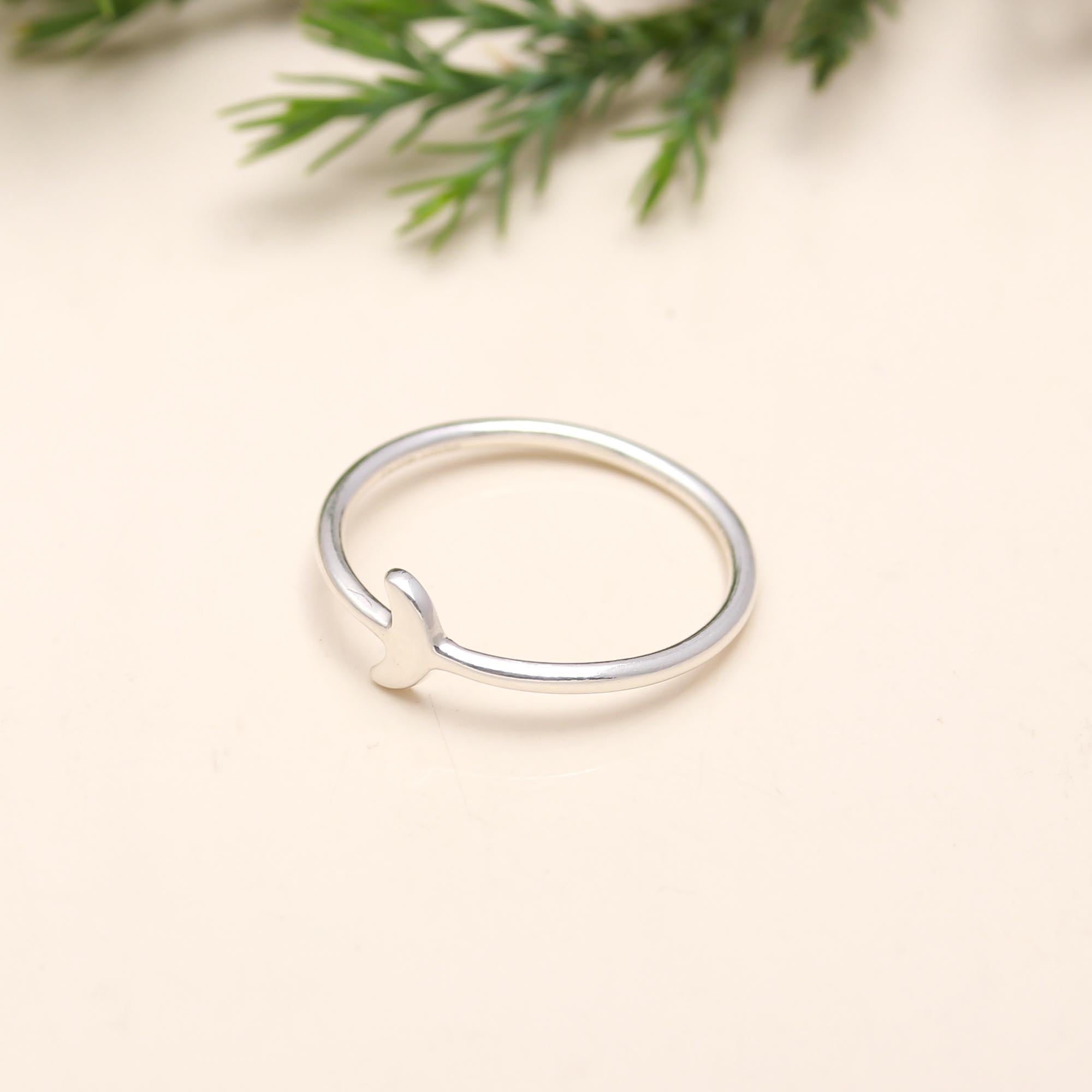 The Lunar Silhouette: Silver Crescent Moon Ring