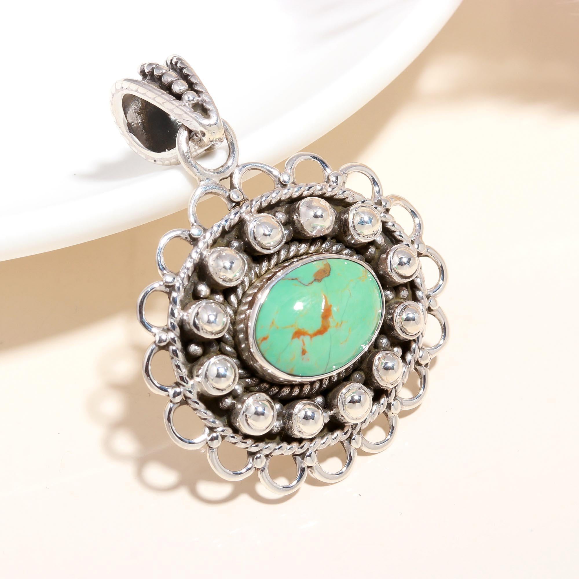 925 Sterling Silver Vintage Turquoise Statement Pendant