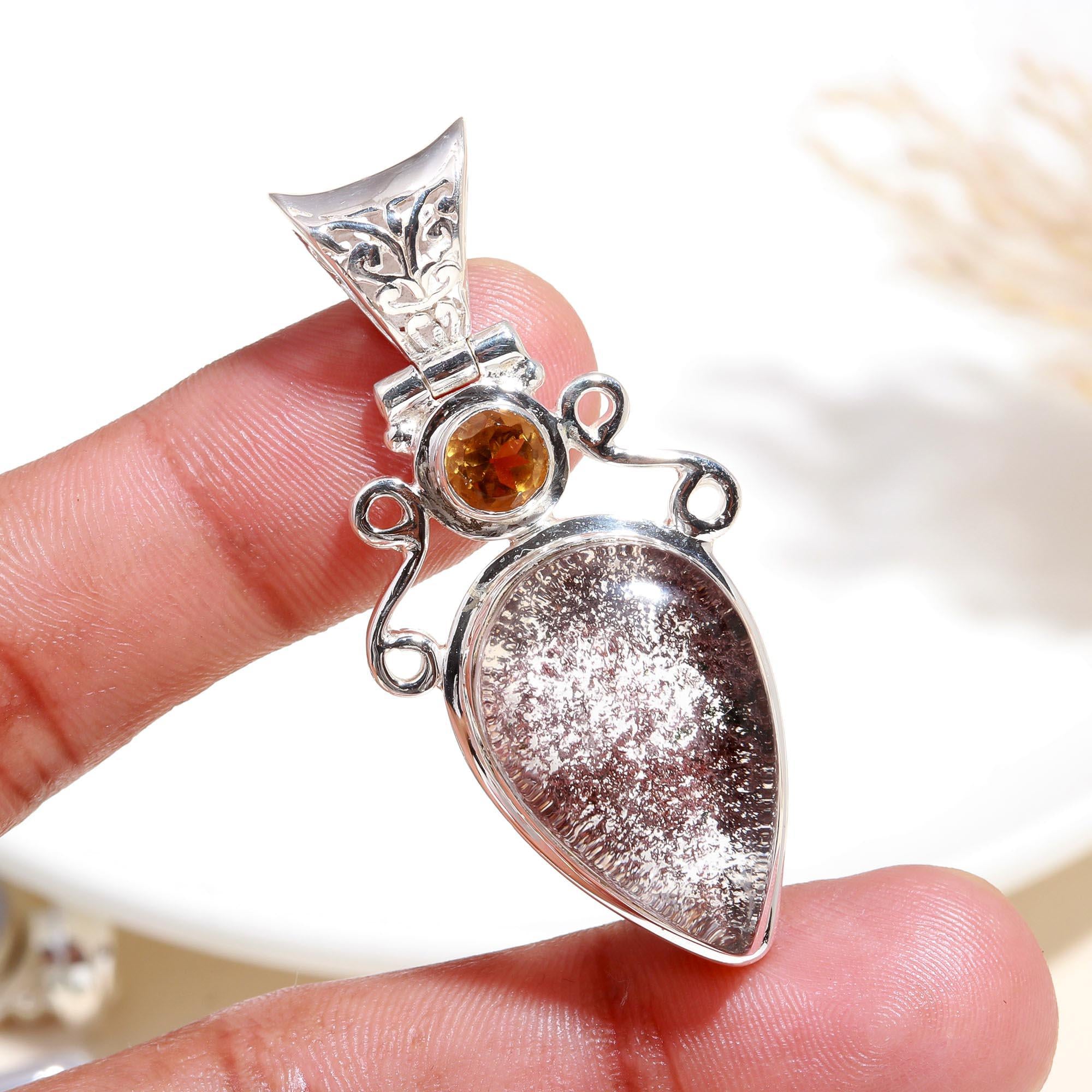 925 Sterling Silver Vintage Lepidocrocite & Citrine Pendant