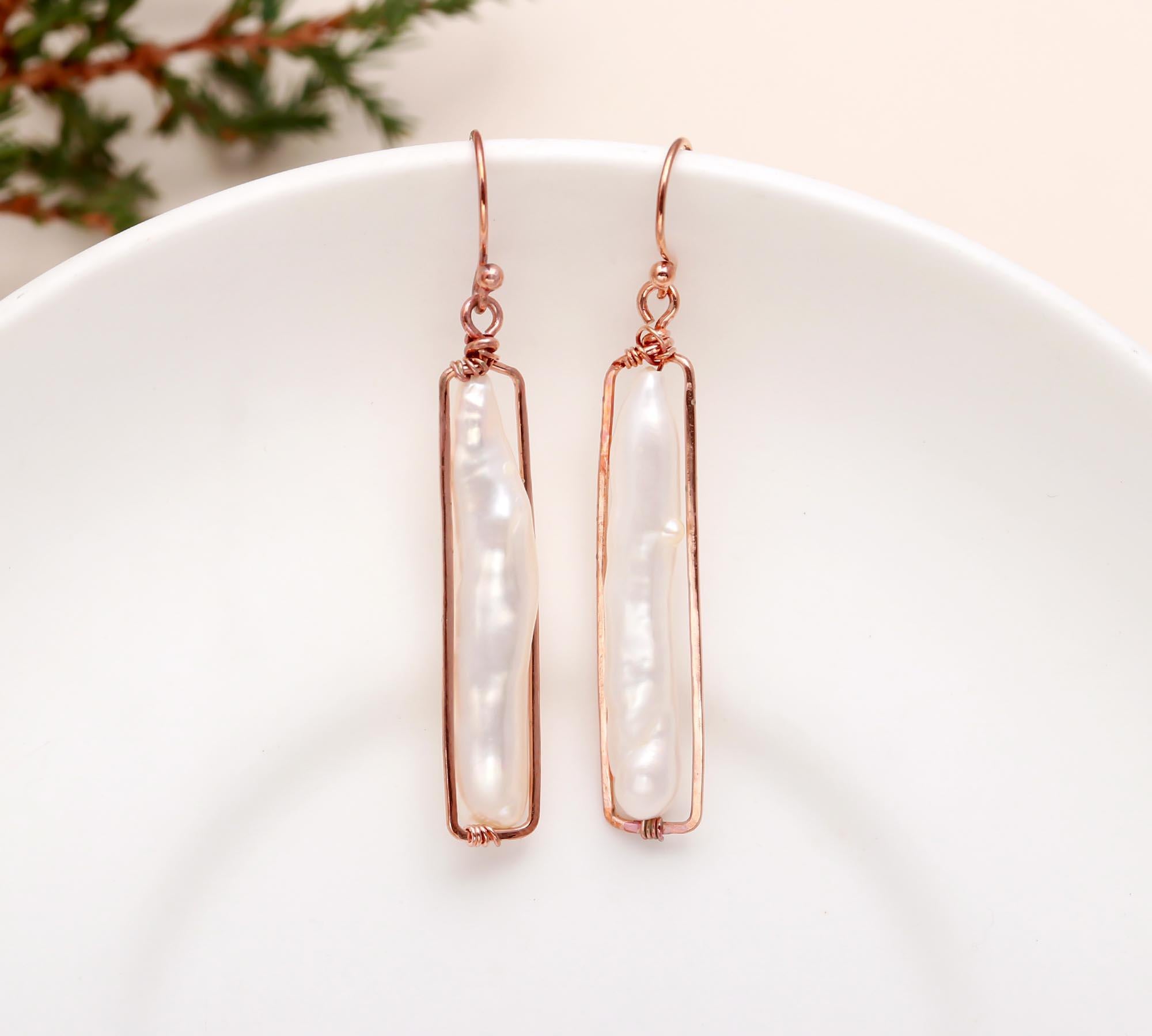 The Lustrous Meridian: Biwa Pearl & Rose Gold Frame Earrings