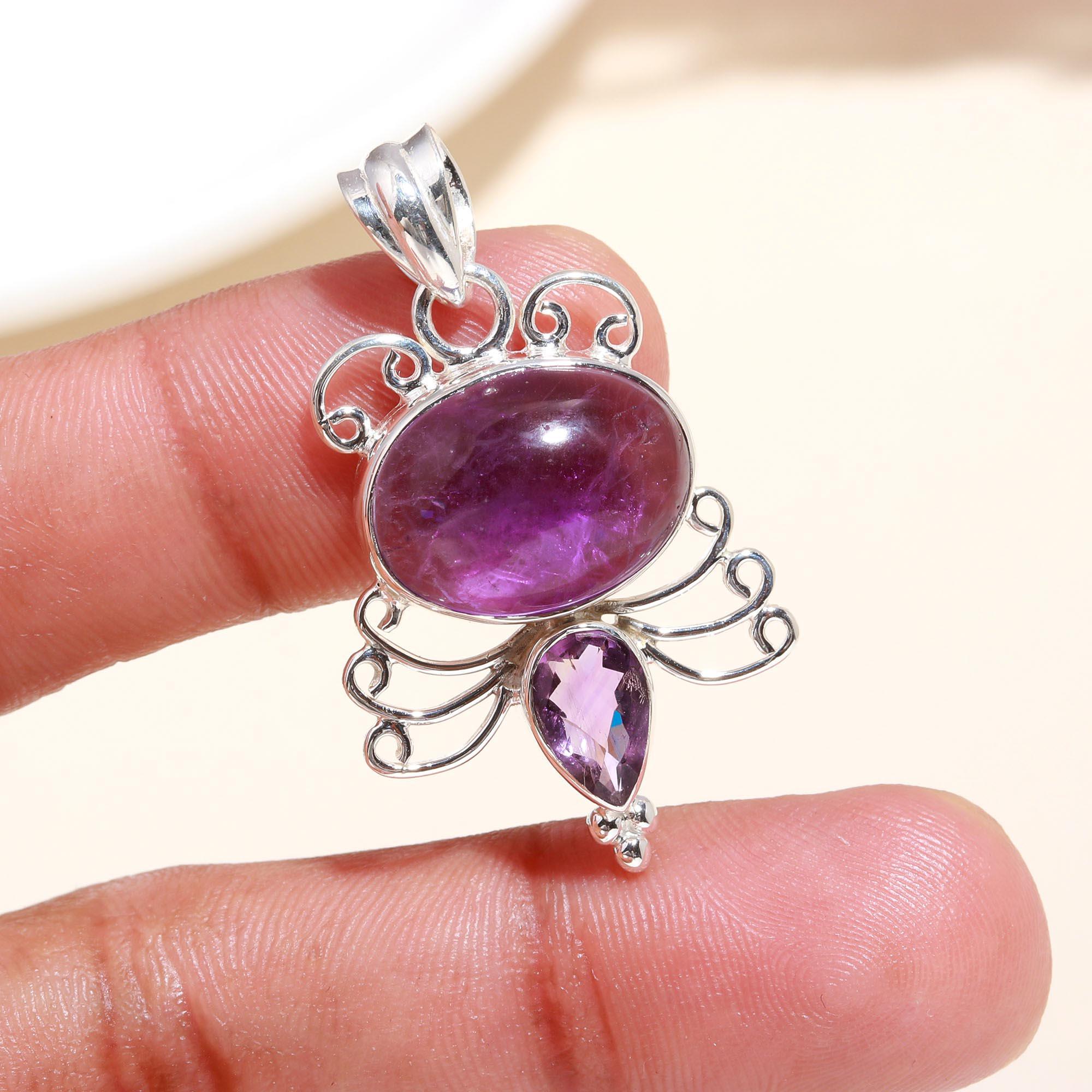 925 Sterling Silver Handmade Vintage Amethyst Filigree Boho Pendant