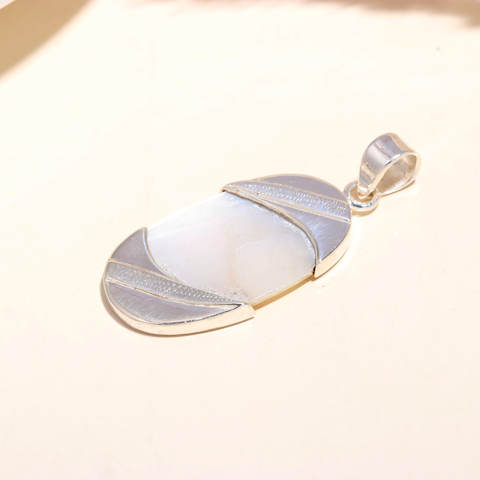 925 Sterling Silver Art Deco Statement White Gemstone Pendant