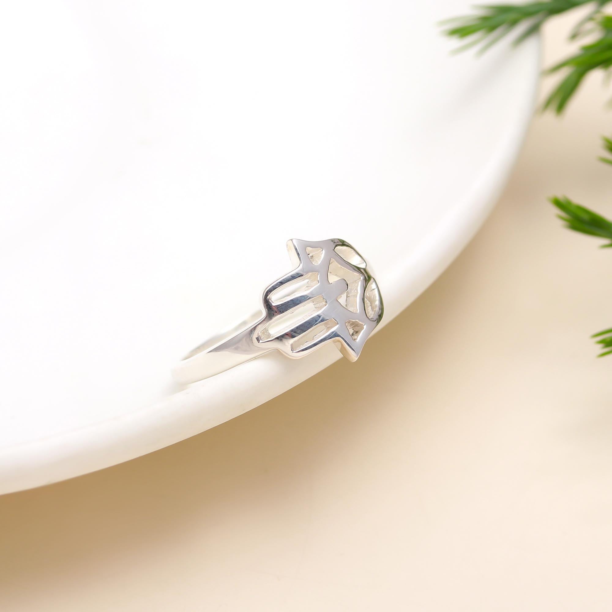 The Silver Hamsa: Minimalist Hand of Fatima Ring
