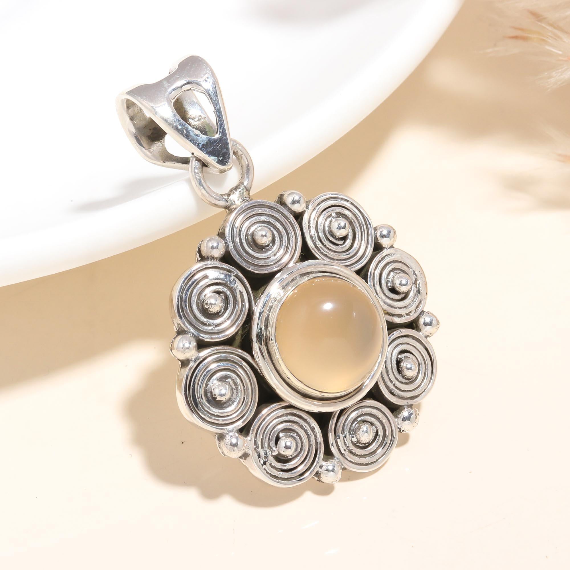925 Sterling Silver Handmade Moonstone Swirl Pendant