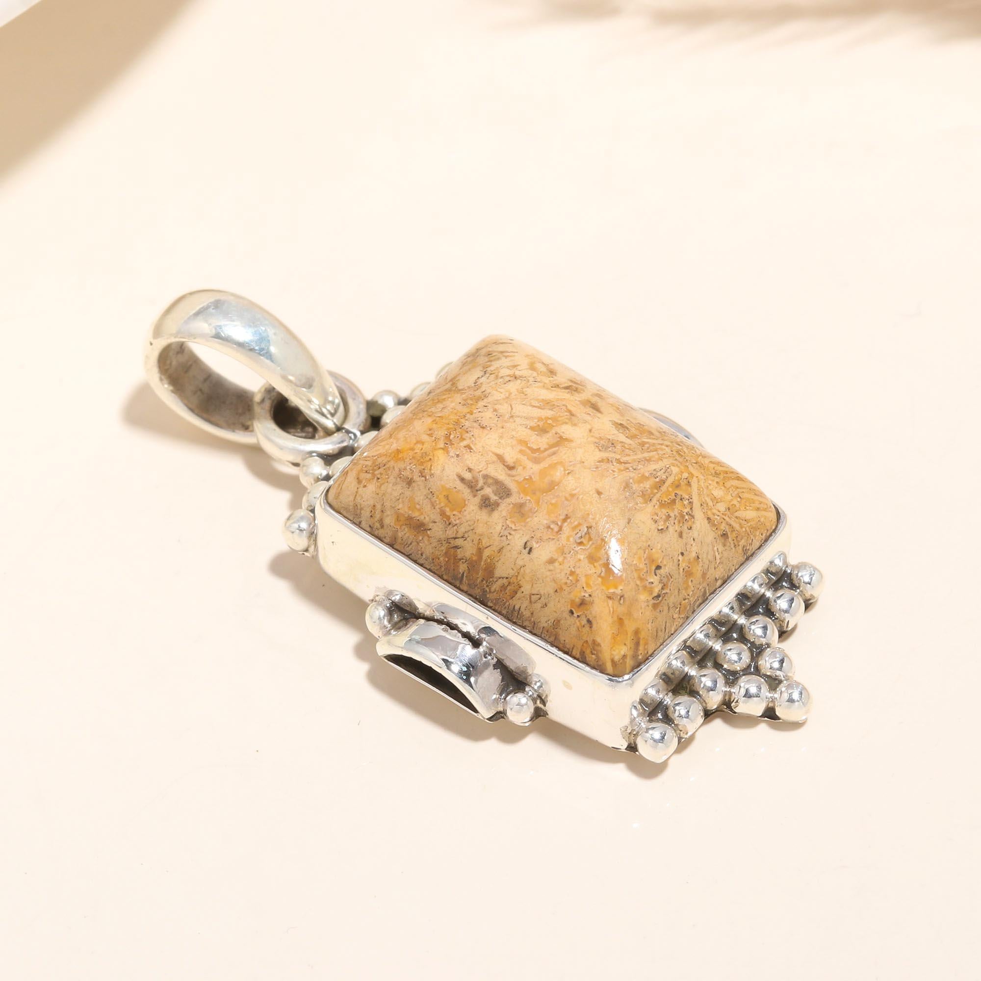 925 Sterling Silver Fossilized Coral Pendant