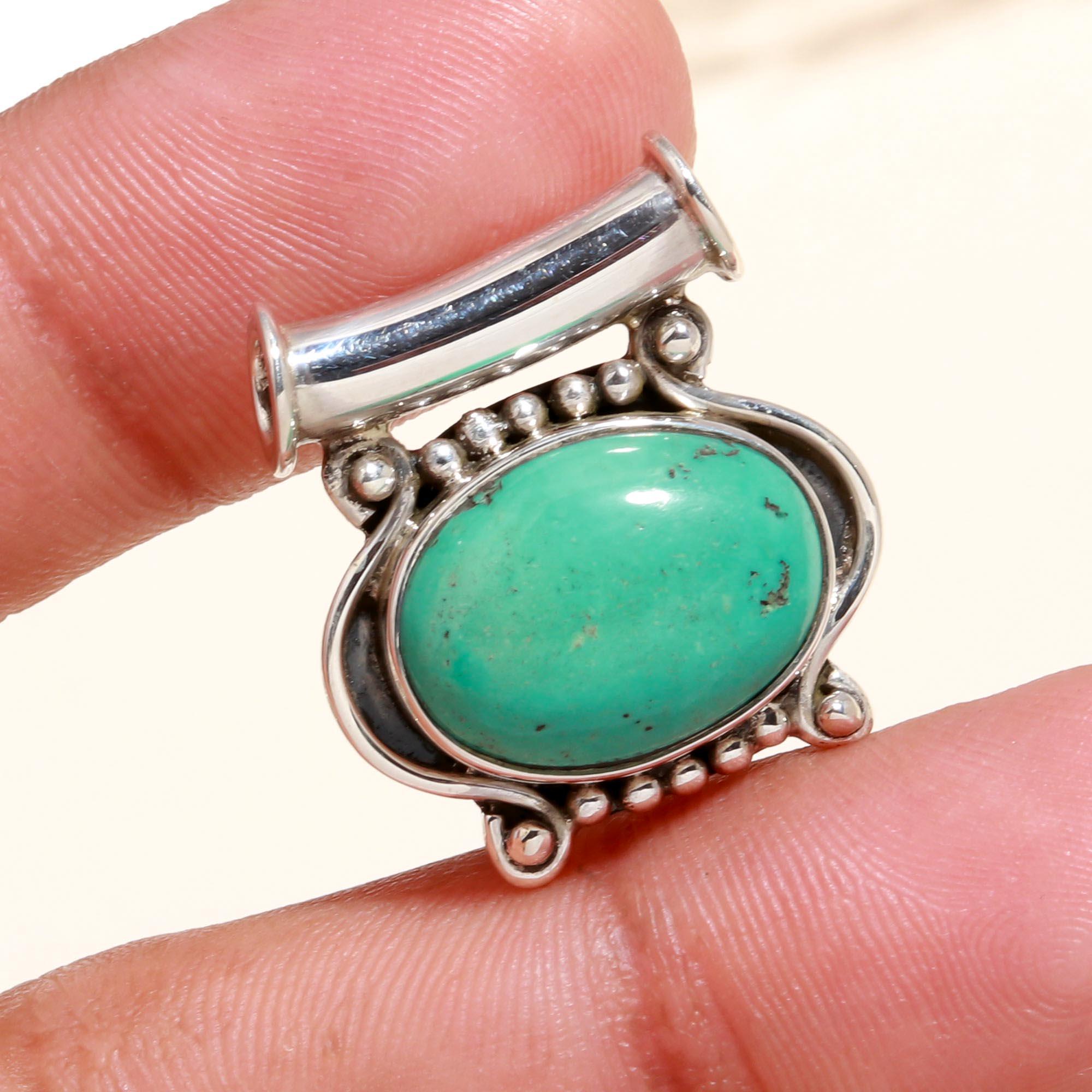 925 Sterling Silver Vintage-Inspired Boho Natural Green Turquoise Pendant