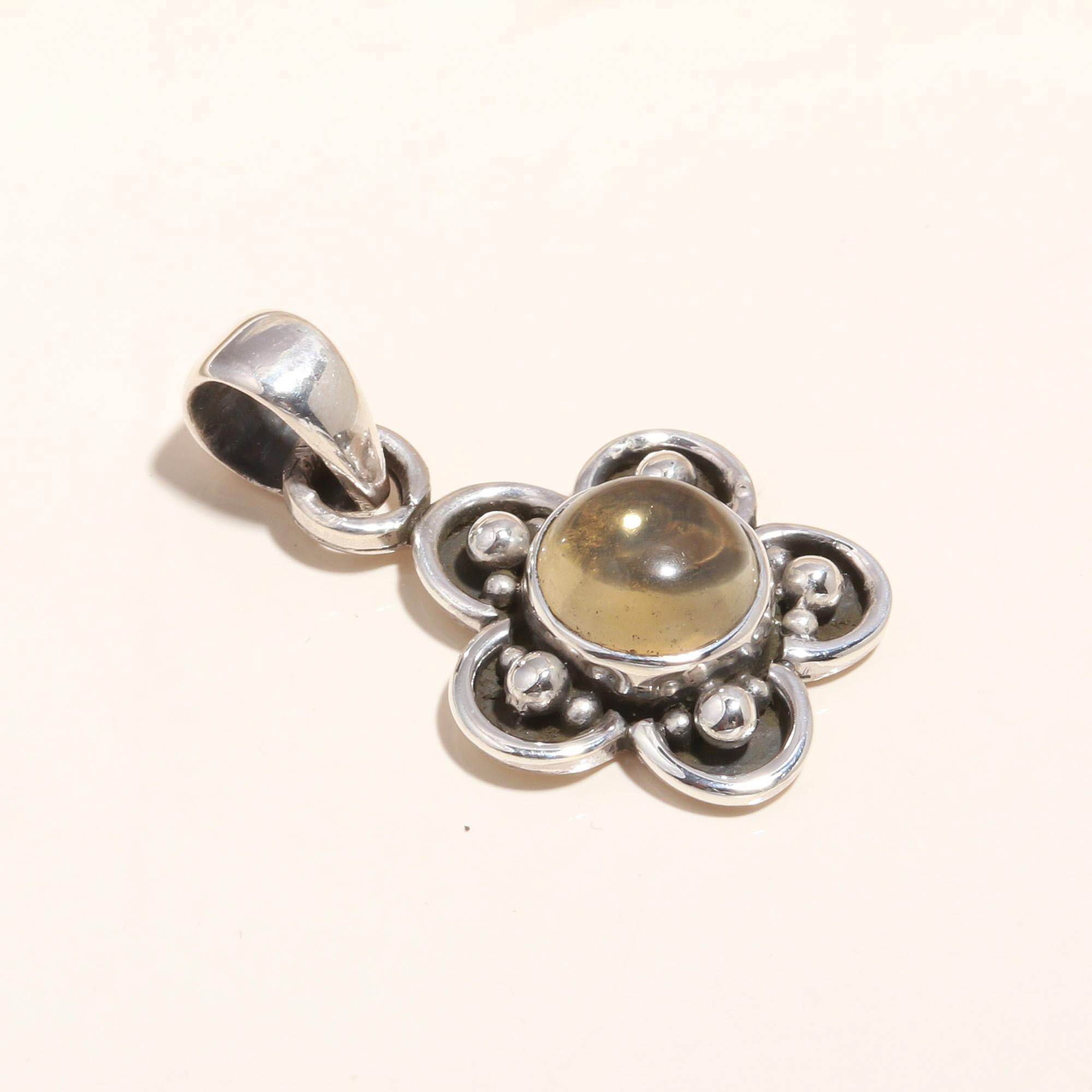 925 Sterling Silver Golden Gemstone Floral Boho Pendant