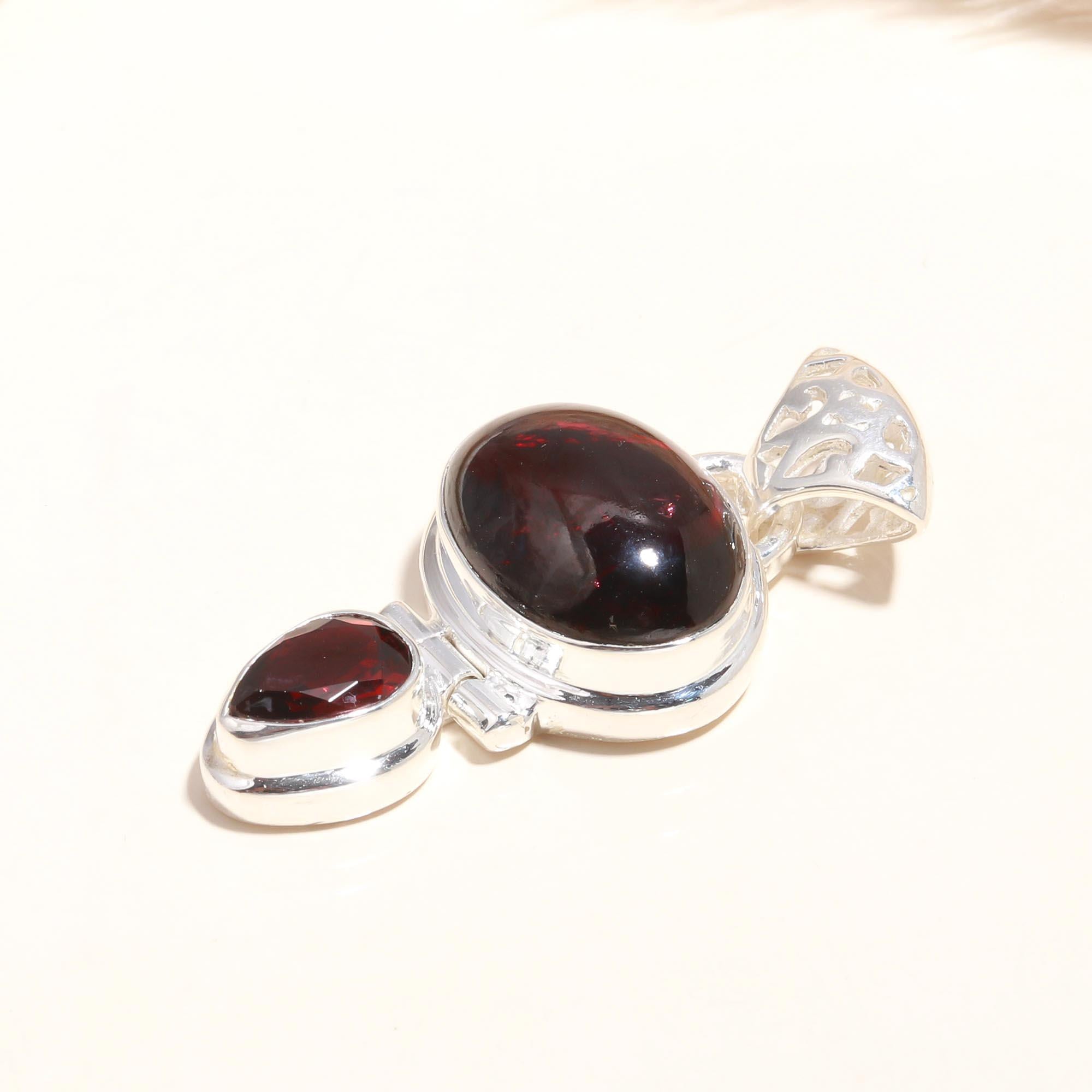 925 Sterling Silver Red Garnet Statement Pendant