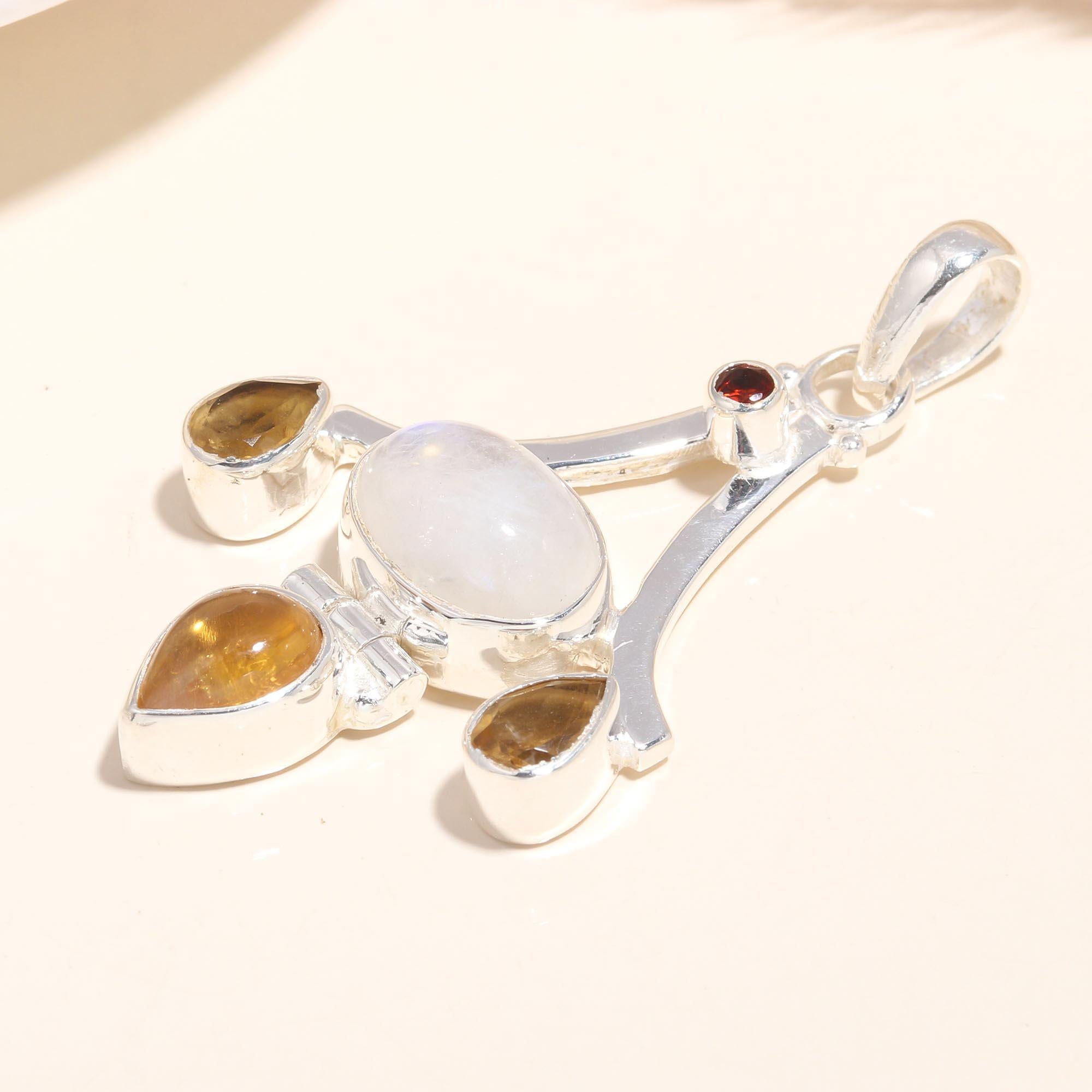 925 Sterling Silver Moonstone & Citrine Pendant