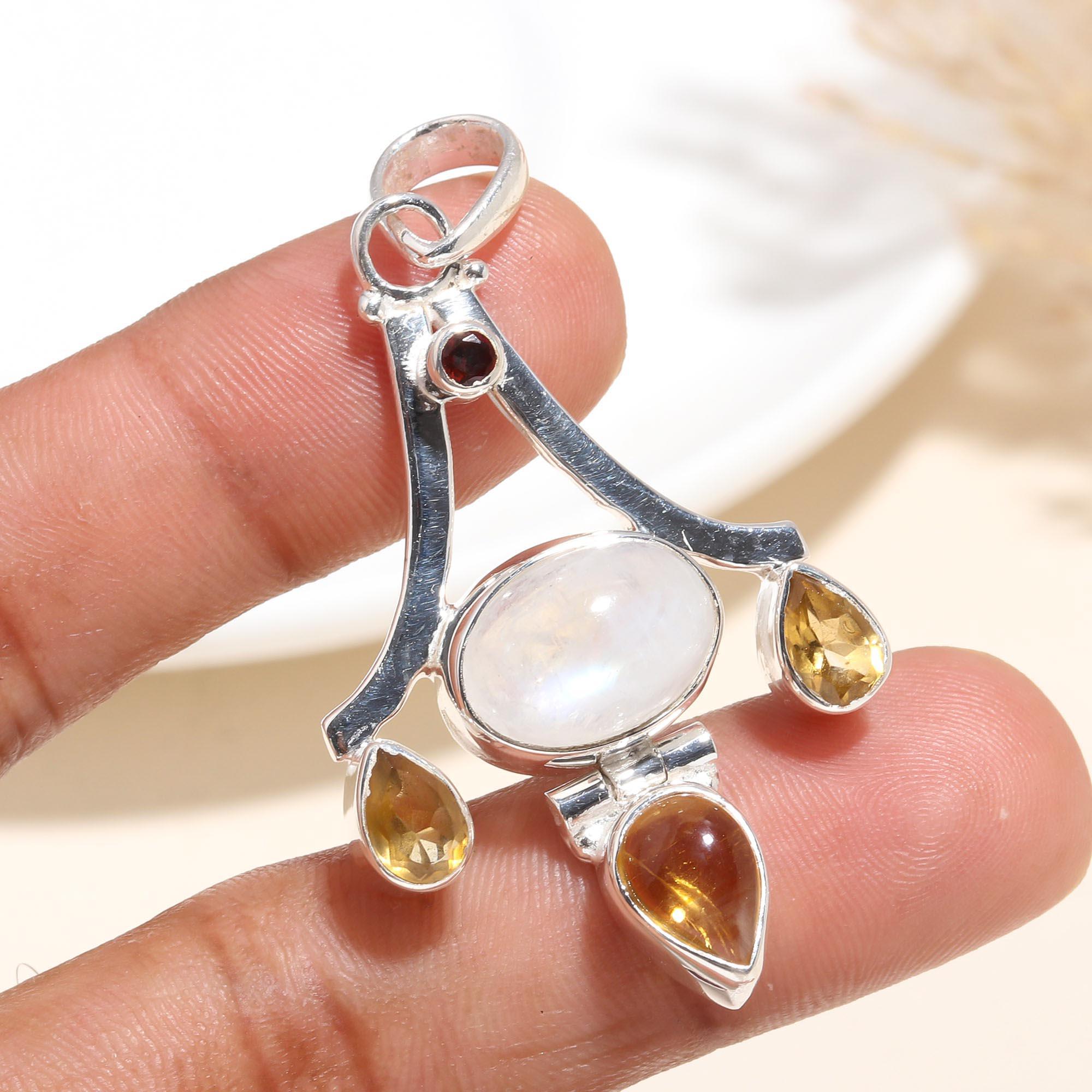 925 Sterling Silver Moonstone & Citrine Pendant