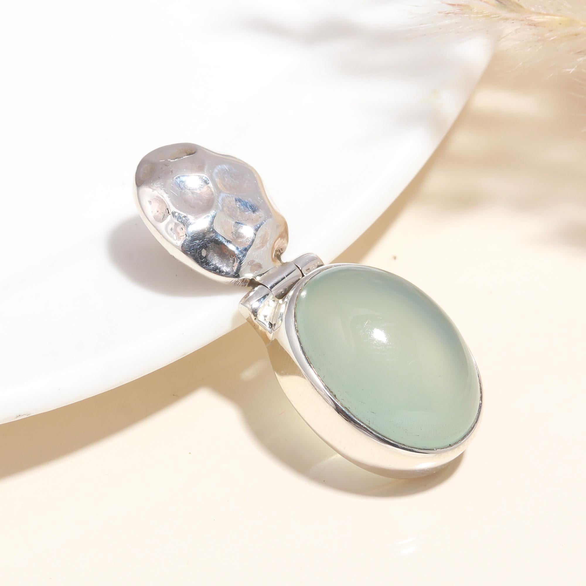 925 Sterling Silver Green Chalcedony Handmade Pendant