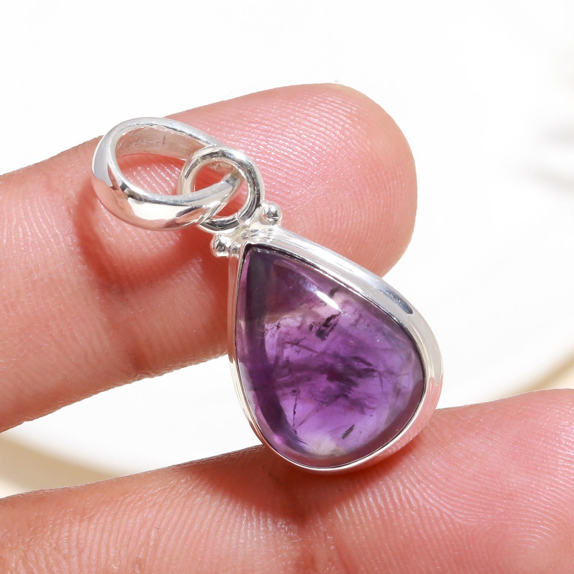 925 Sterling Silver Amethyst Teardrop Pendant