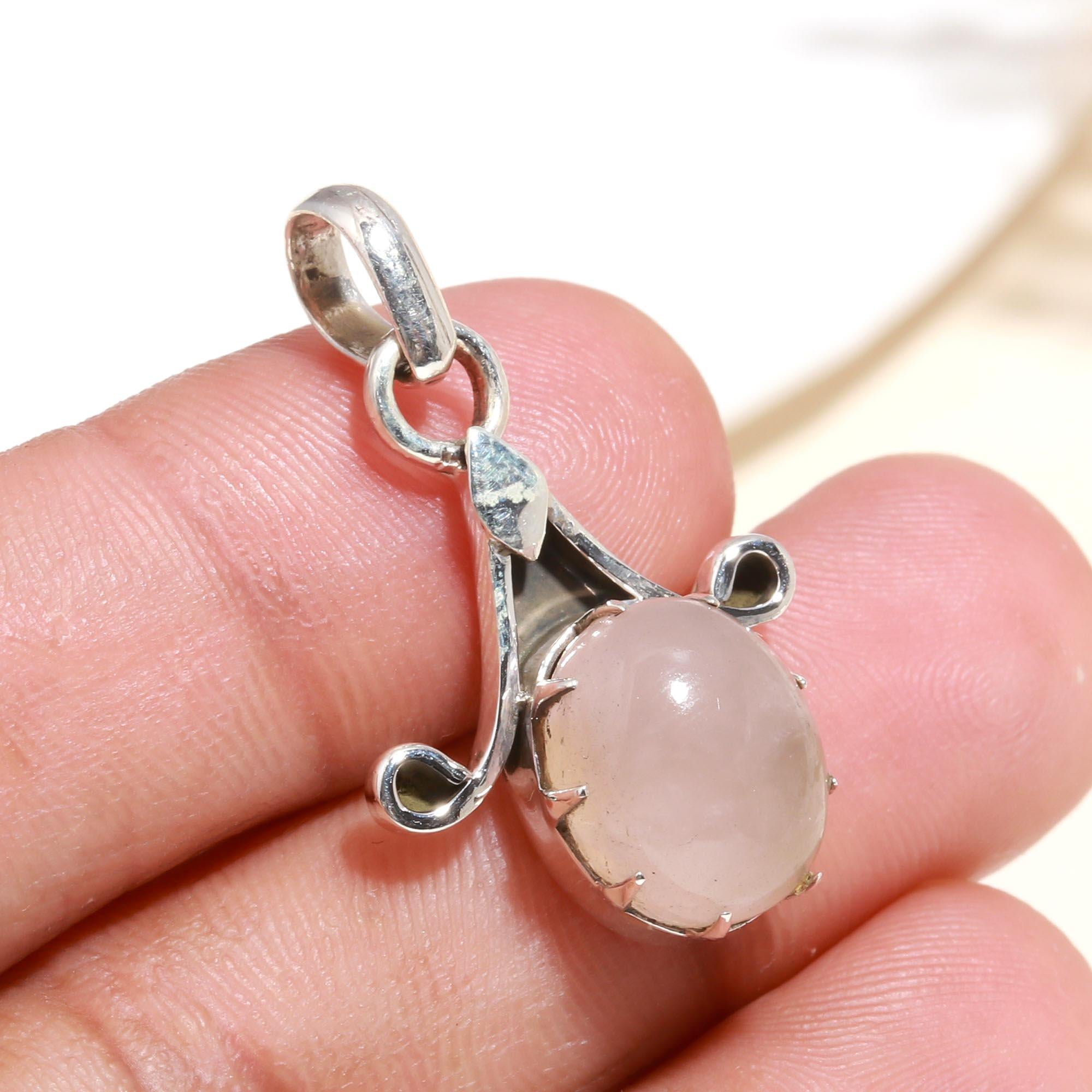 925 Sterling Silver Vintage Rose Quartz Pendant