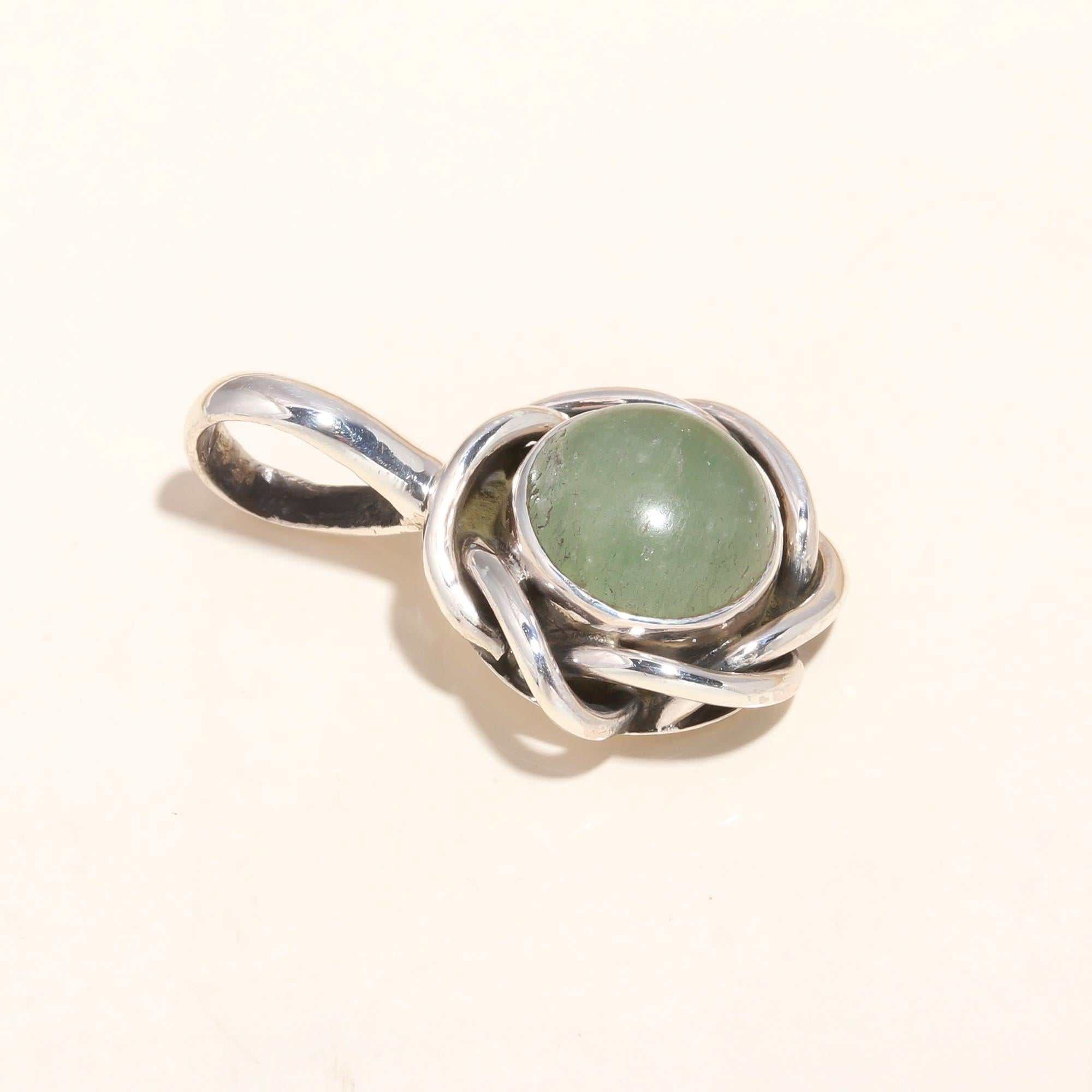 925 Sterling Silver Green Aventurine Handmade Celtic Knot Pendant