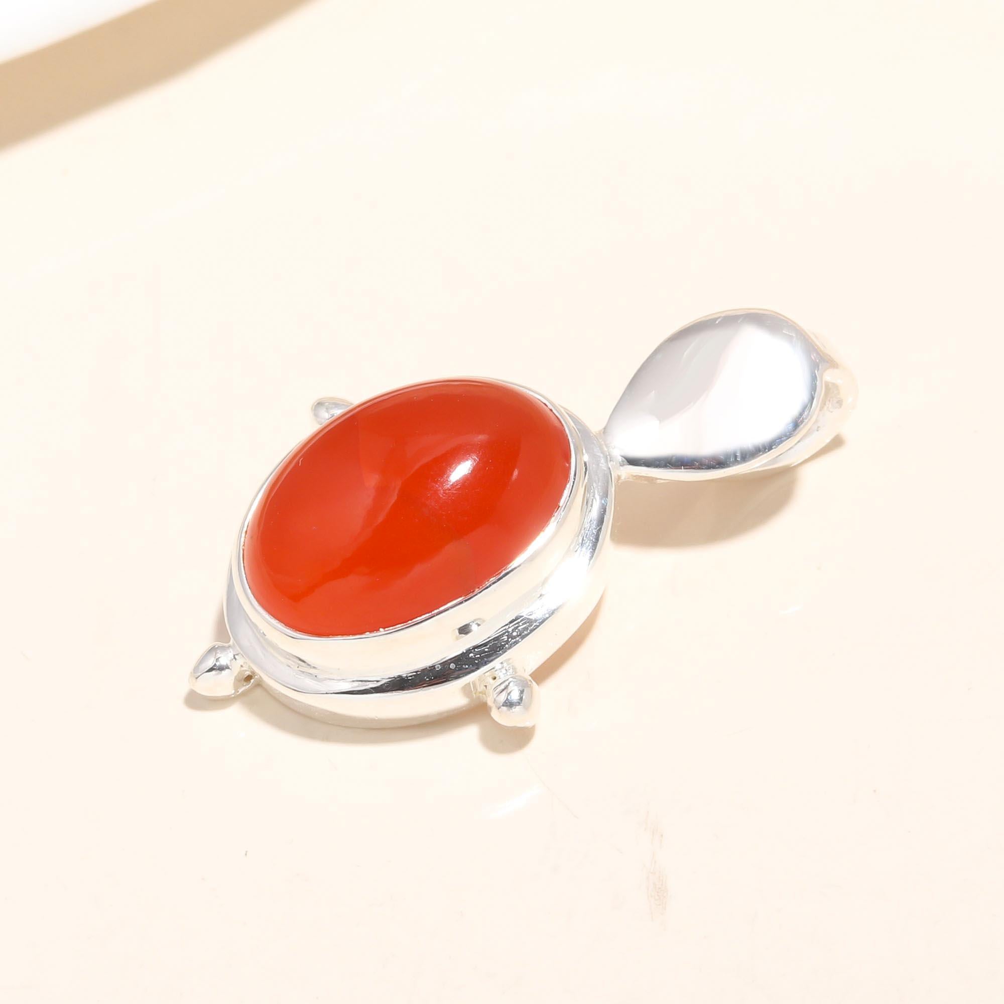 925 Sterling Silver Red Carnelian Handmade Pendant