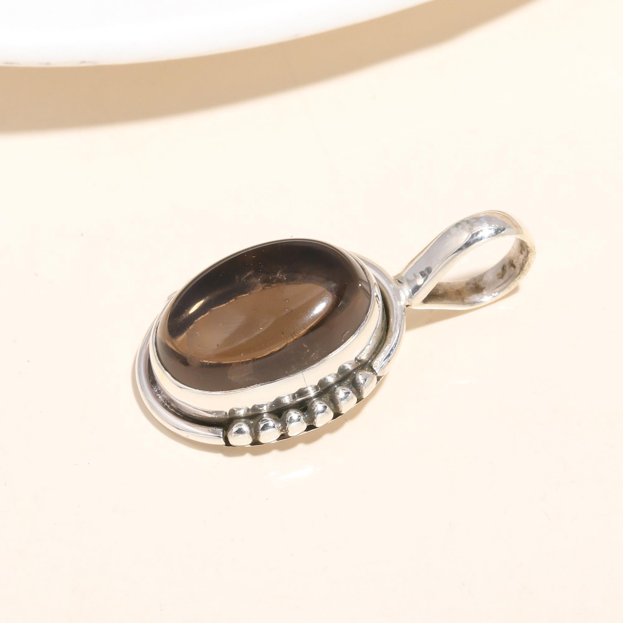 925 Sterling Silver Smoky Quartz Gemstone Pendant