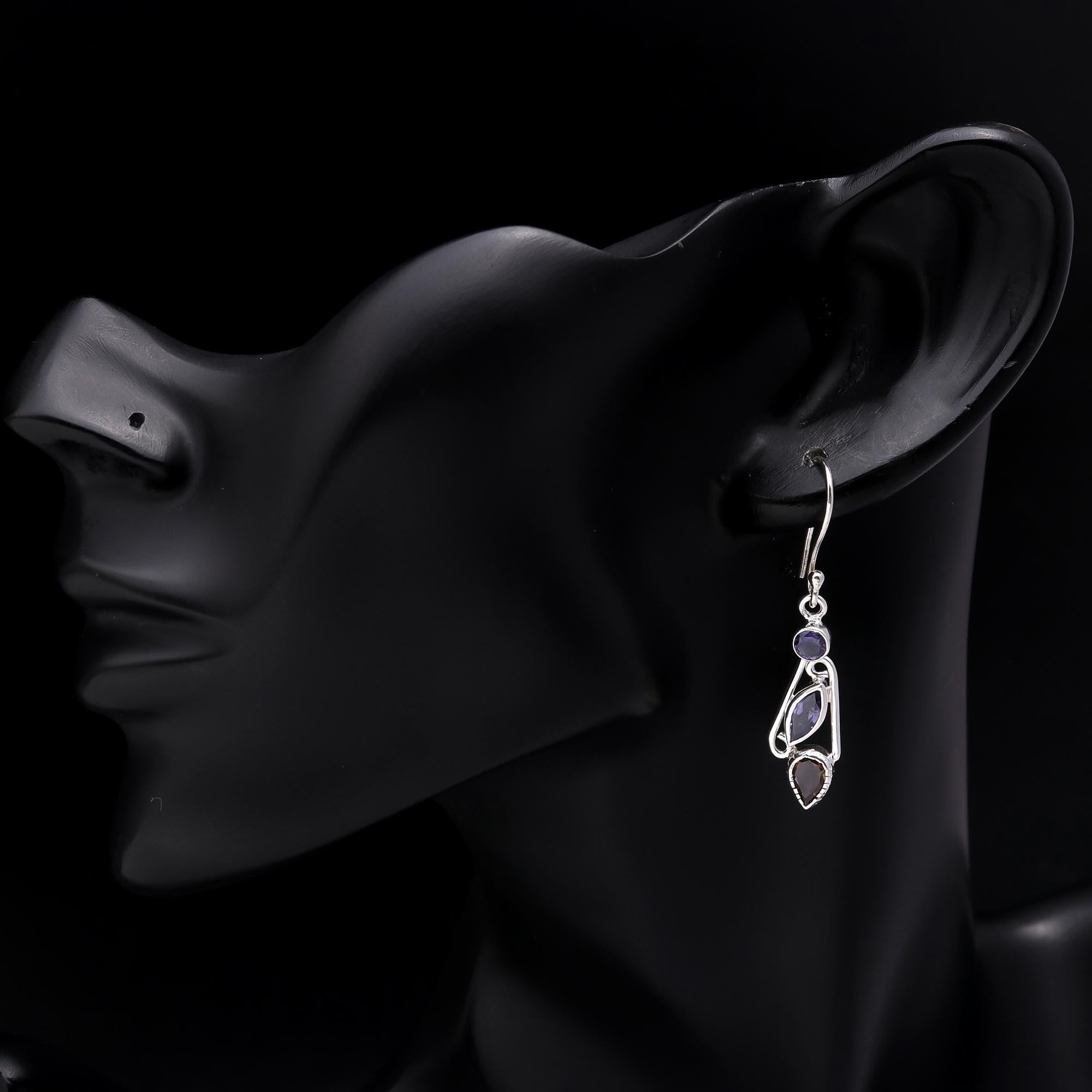 925 Sterling Silver Iolite & Smoky Quartz Dangle Earrings