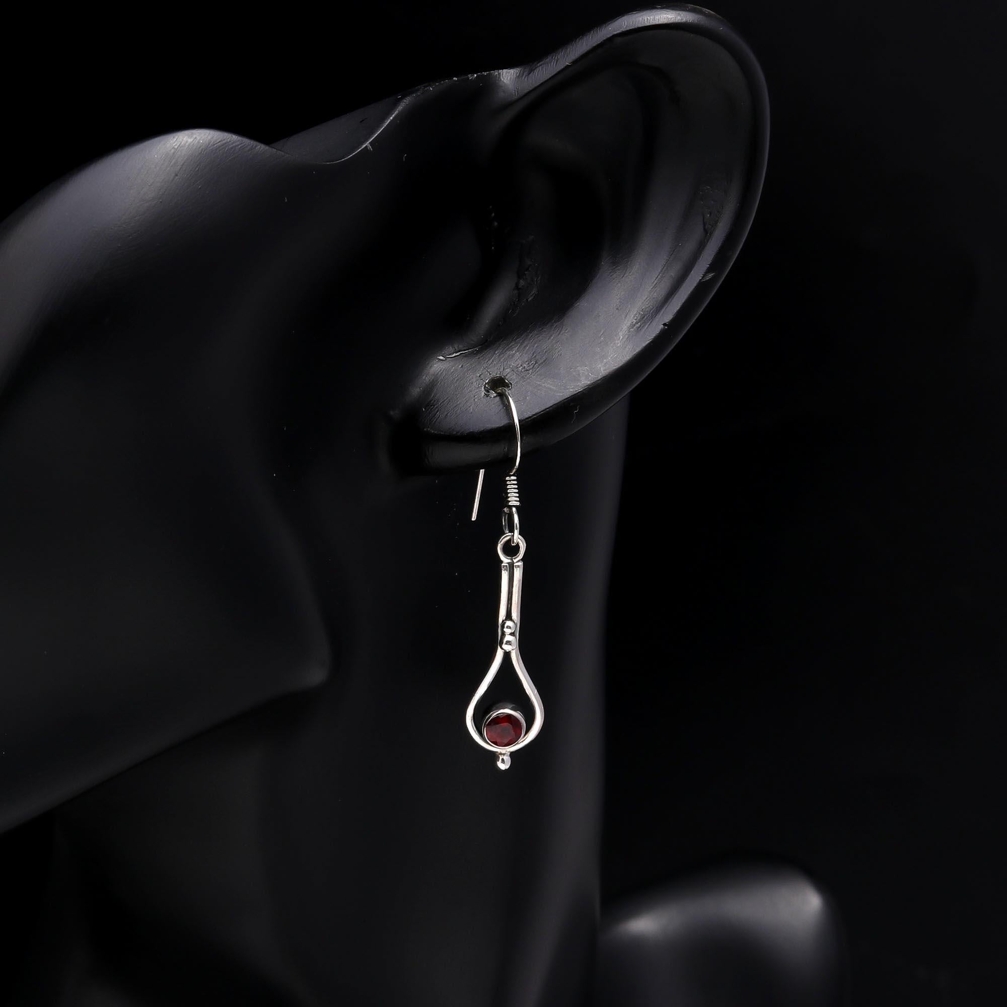 925 Sterling Silver Handmade Garnet Drop Earrings