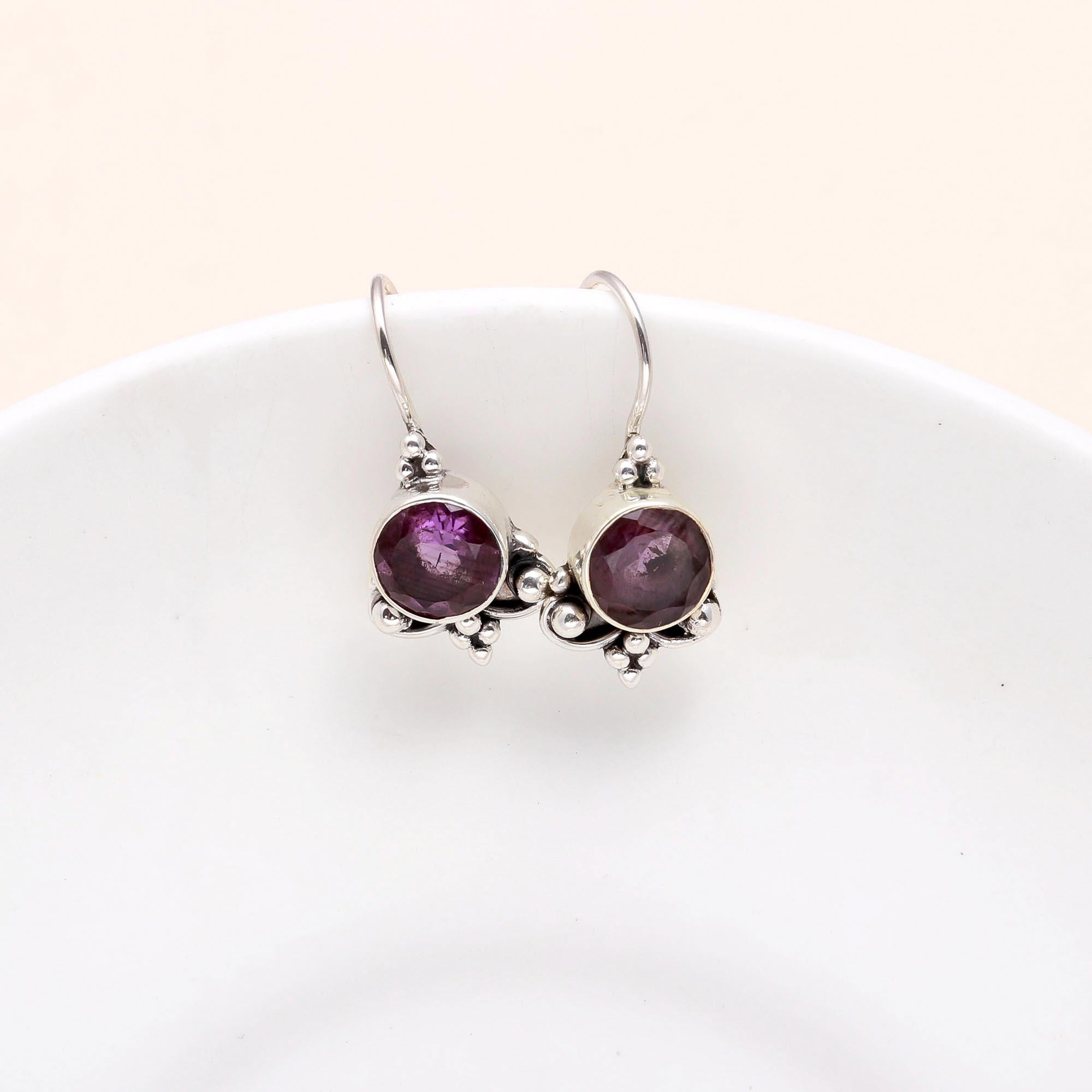 925 Sterling Silver Amethyst Dangle Earrings