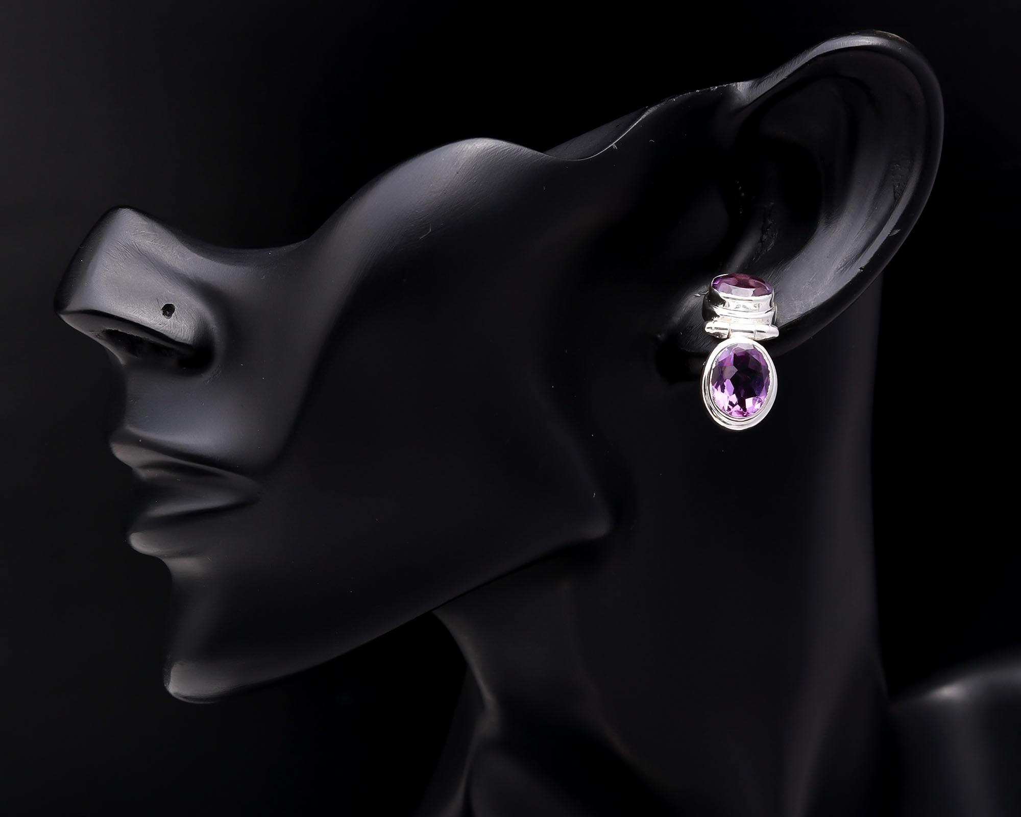 925 Sterling Silver Double Oval Amethyst Stud Earrings