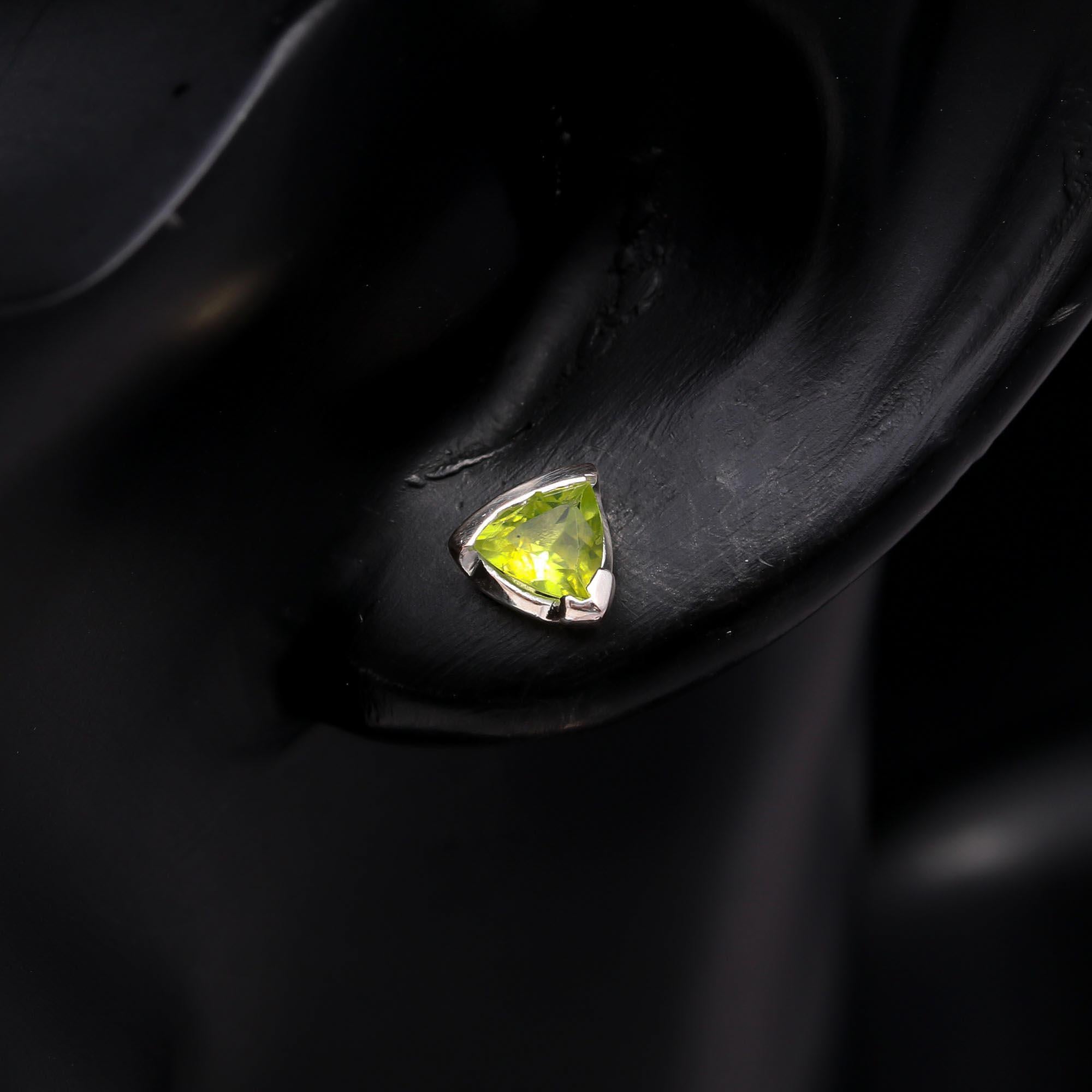 925 Sterling Silver Trillion Cut Peridot Stud Earrings