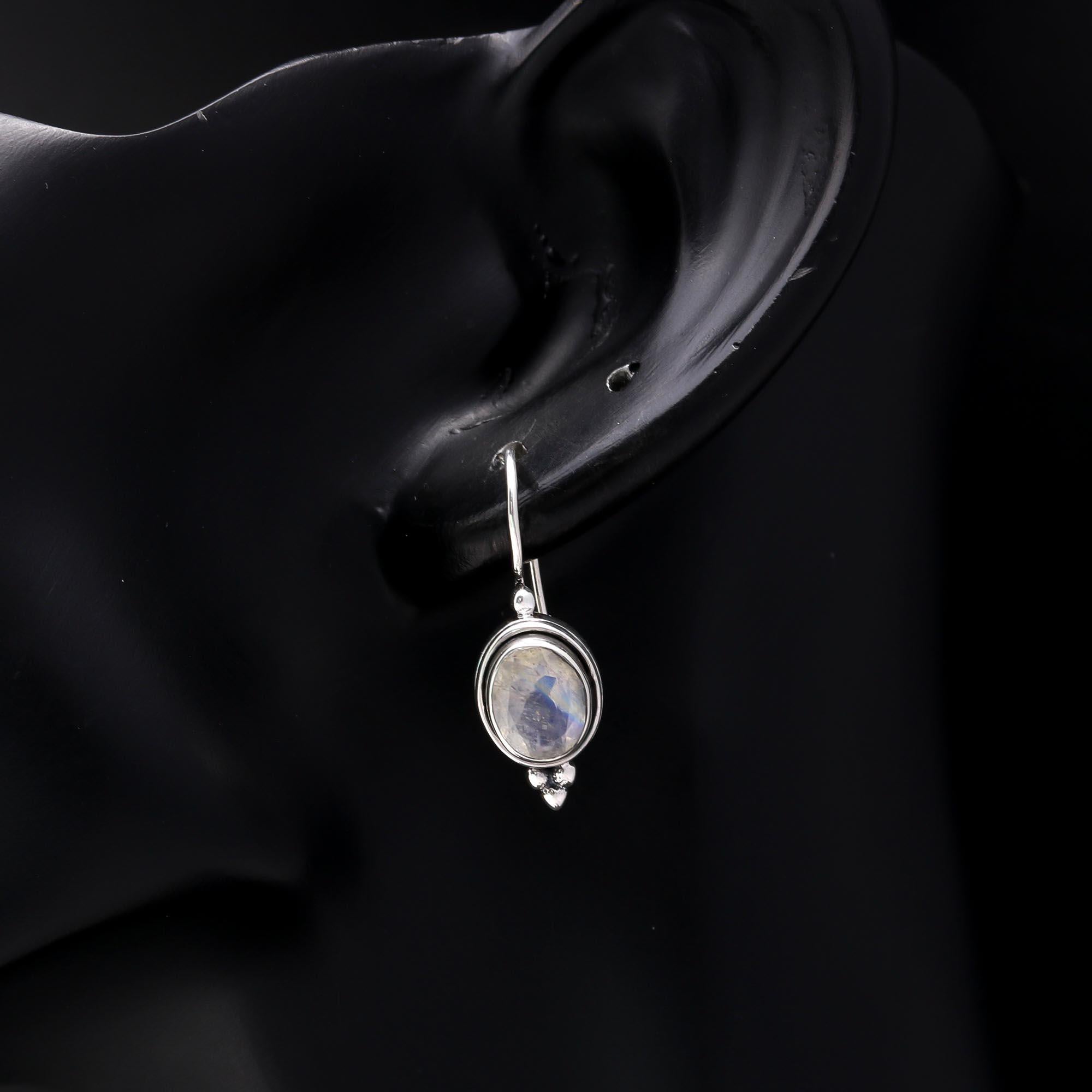 The Lunar Drop: Sterling Silver & Rainbow Moonstone Earrings