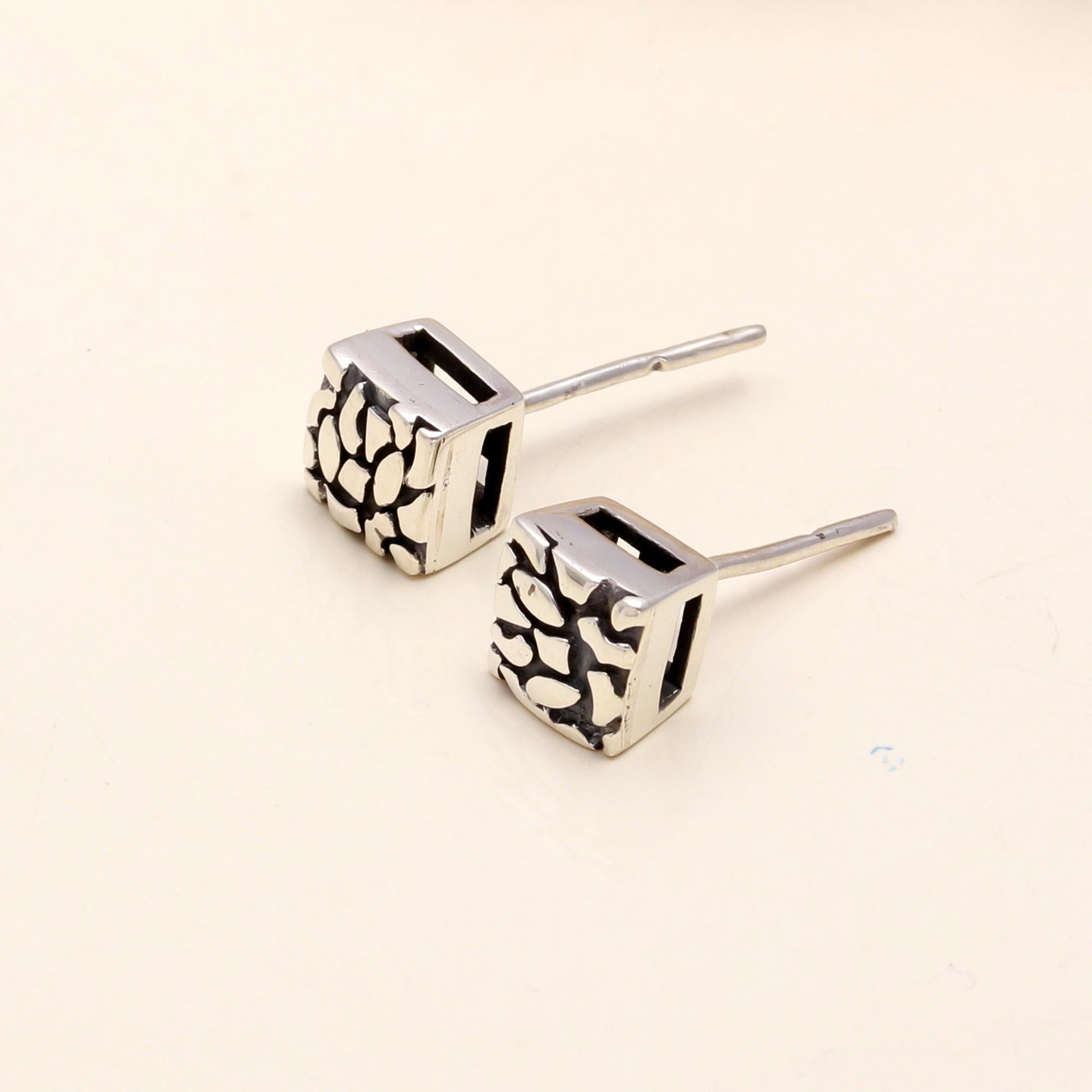 925 Sterling Silver Modern Cube Design Stud Earrings