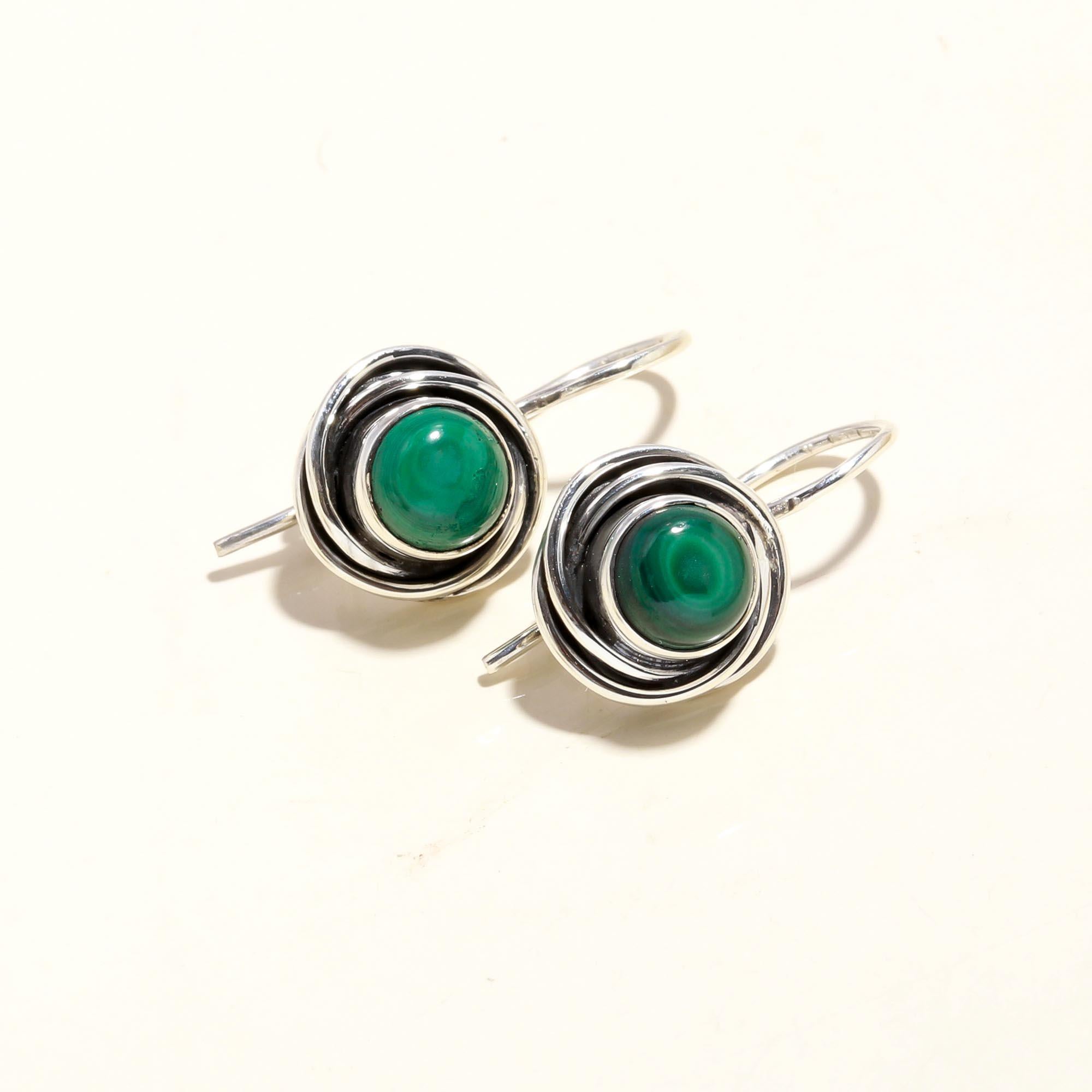 925 Sterling Silver Malachite Dangle Earrings