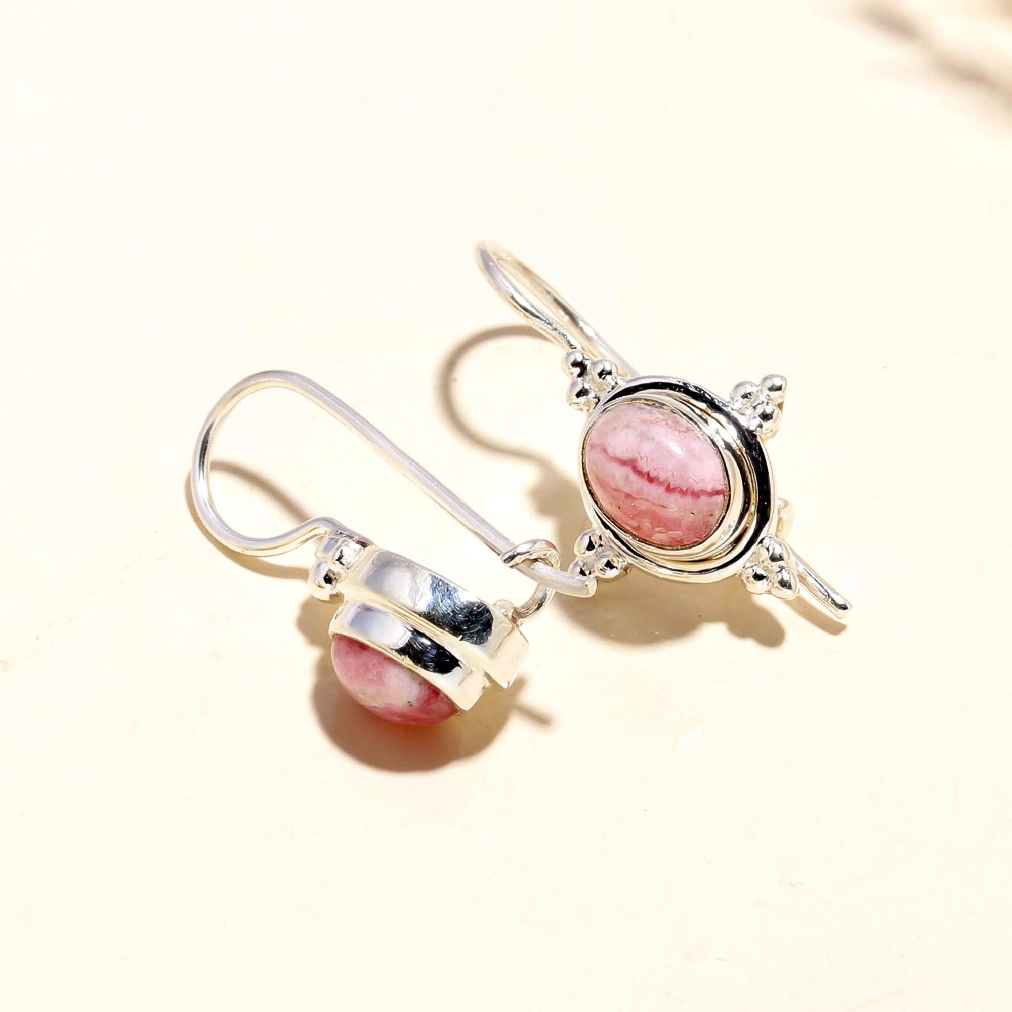 925 Sterling Silver Rhodochrosite Hook Earrings