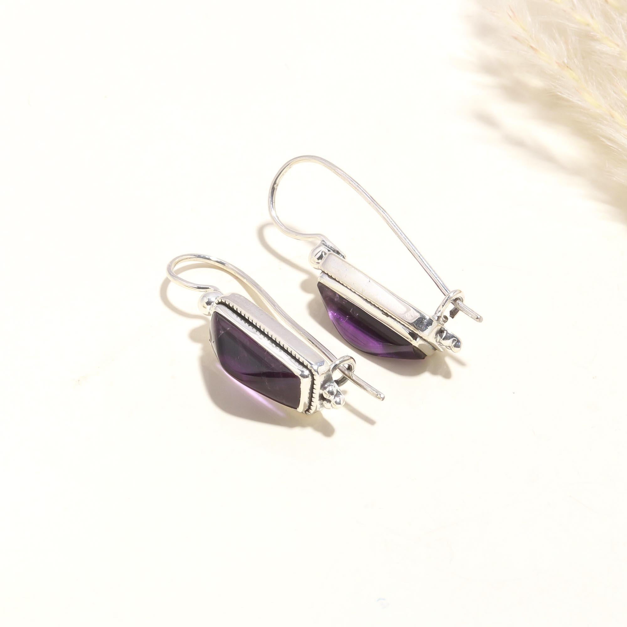 925 Sterling Silver Amethyst Dangle Earrings