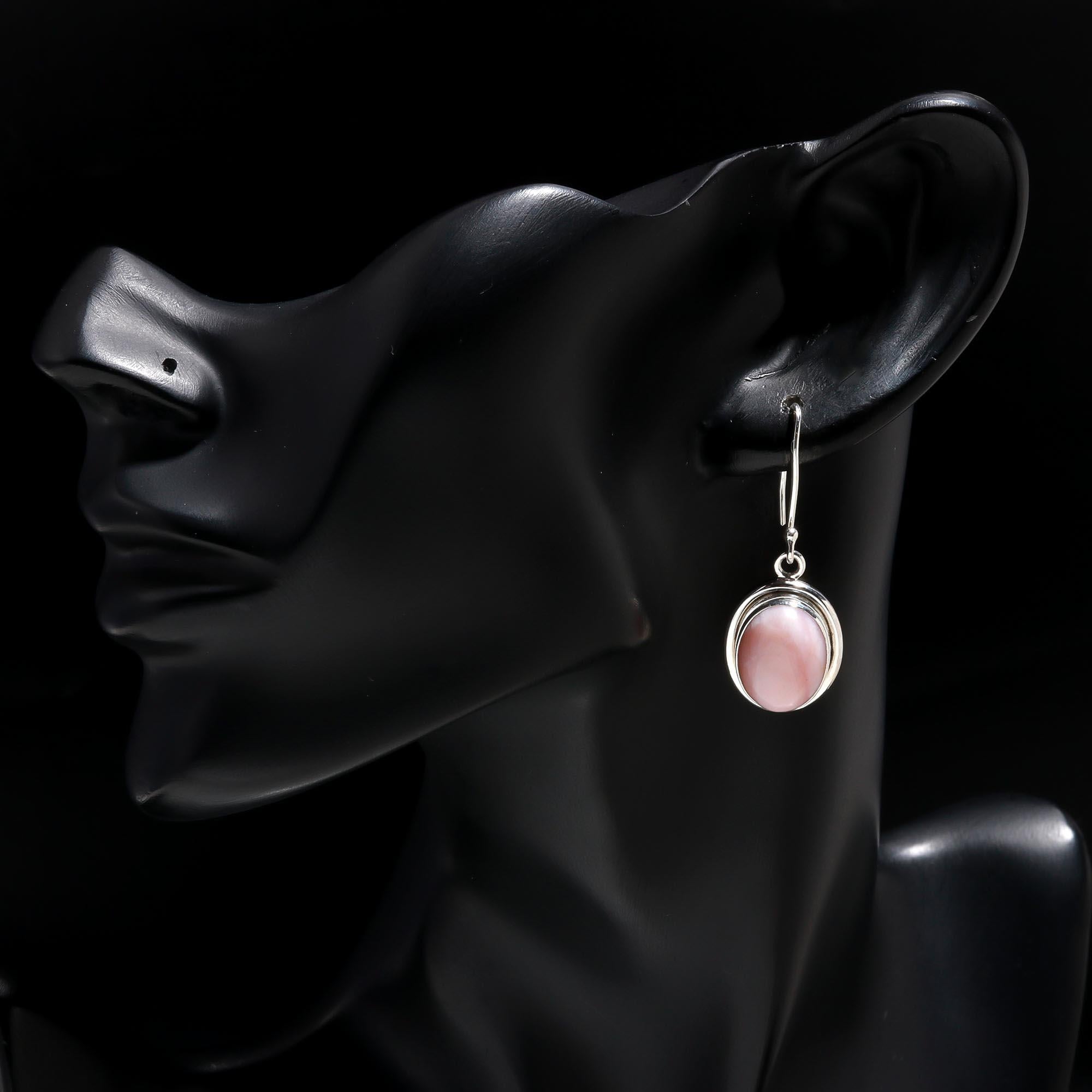925 Sterling Silver Pink Opal Dangle Earrings