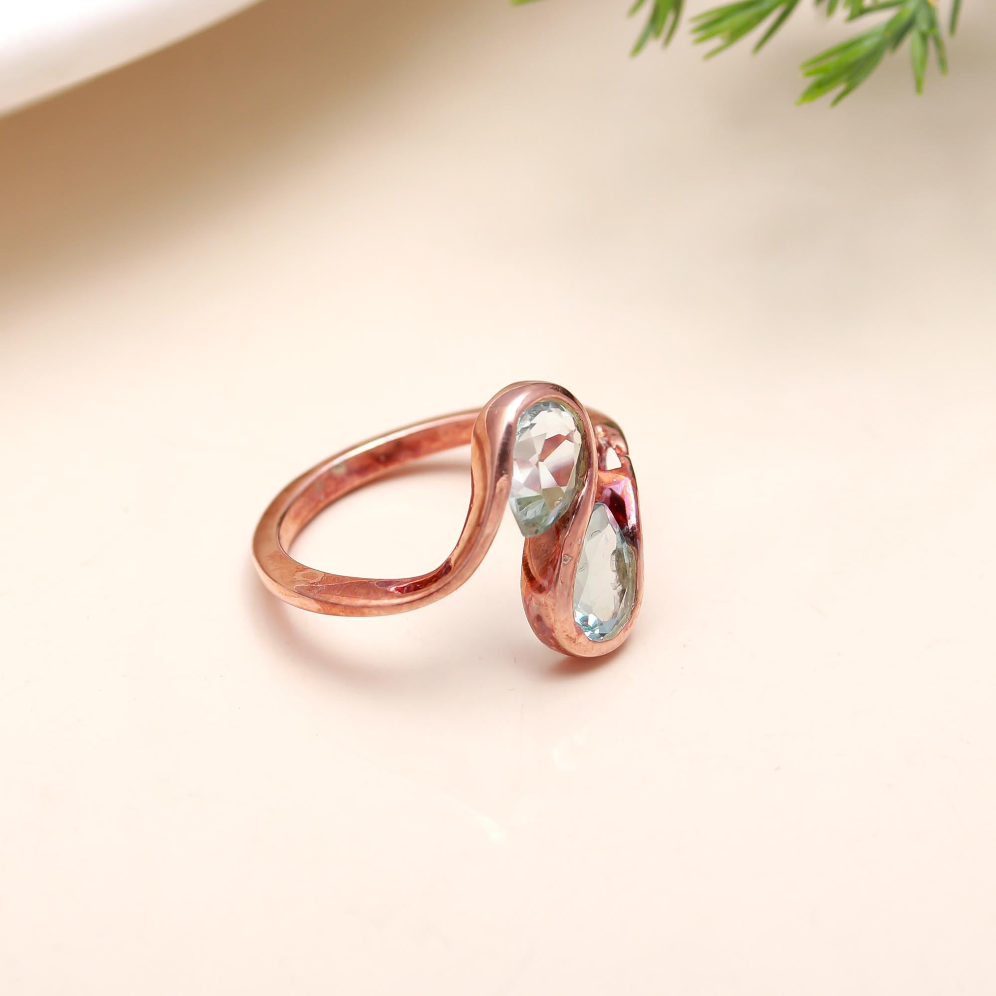 925 Silver Twin Blue Topaz Ring