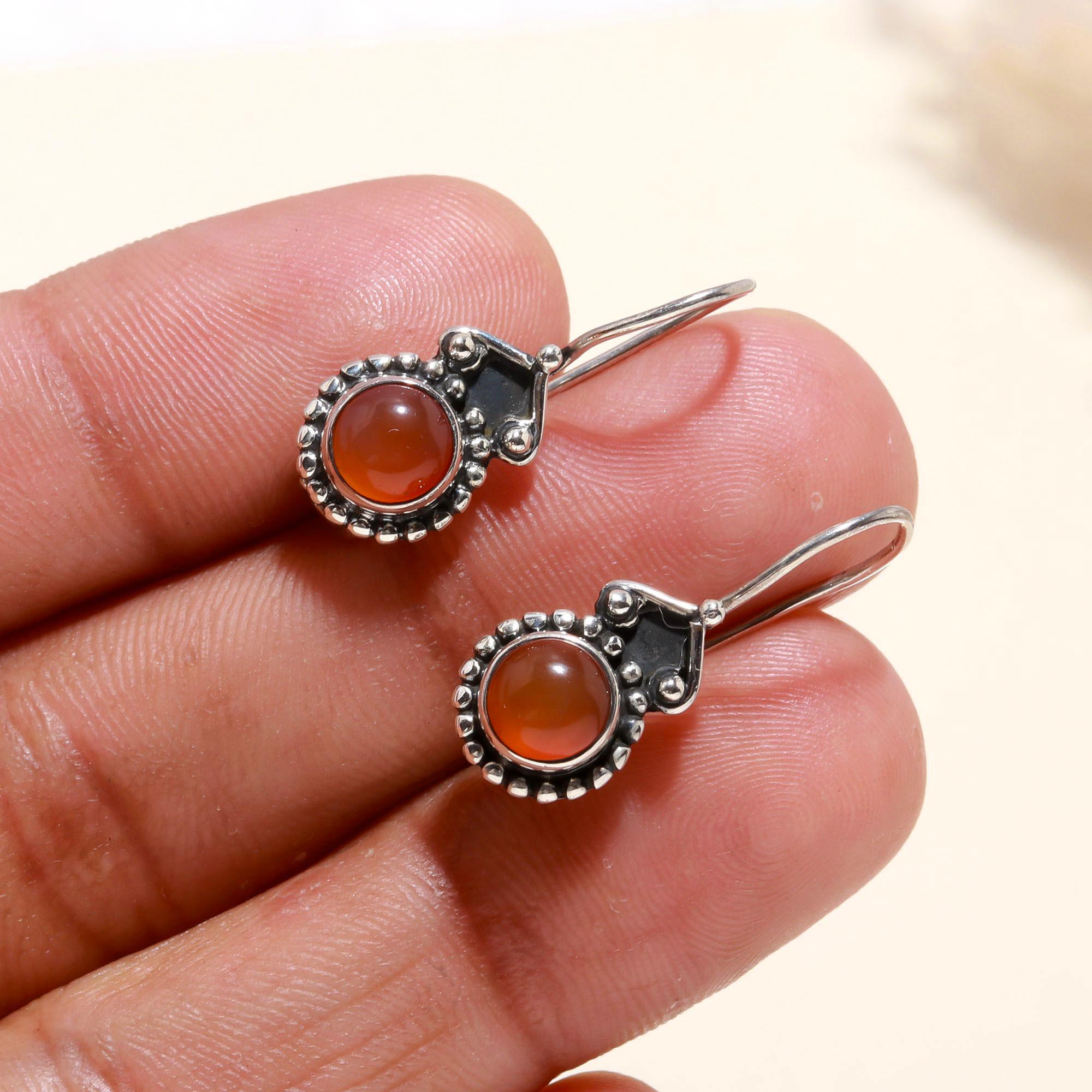 925 Sterling Silver Carnelian Vintage Boho Dangle Earrings