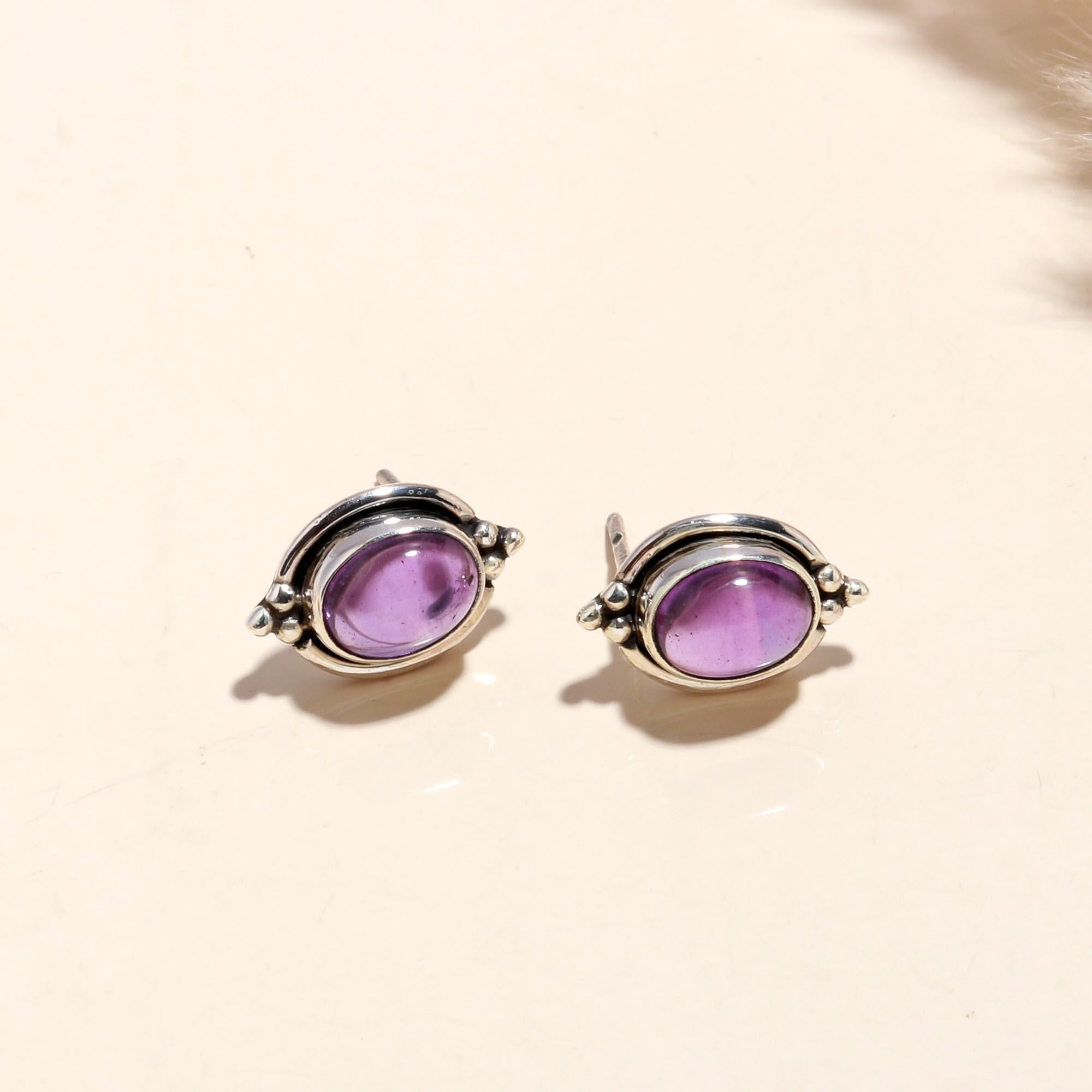925 Sterling Silver Amethyst Stud Earrings
