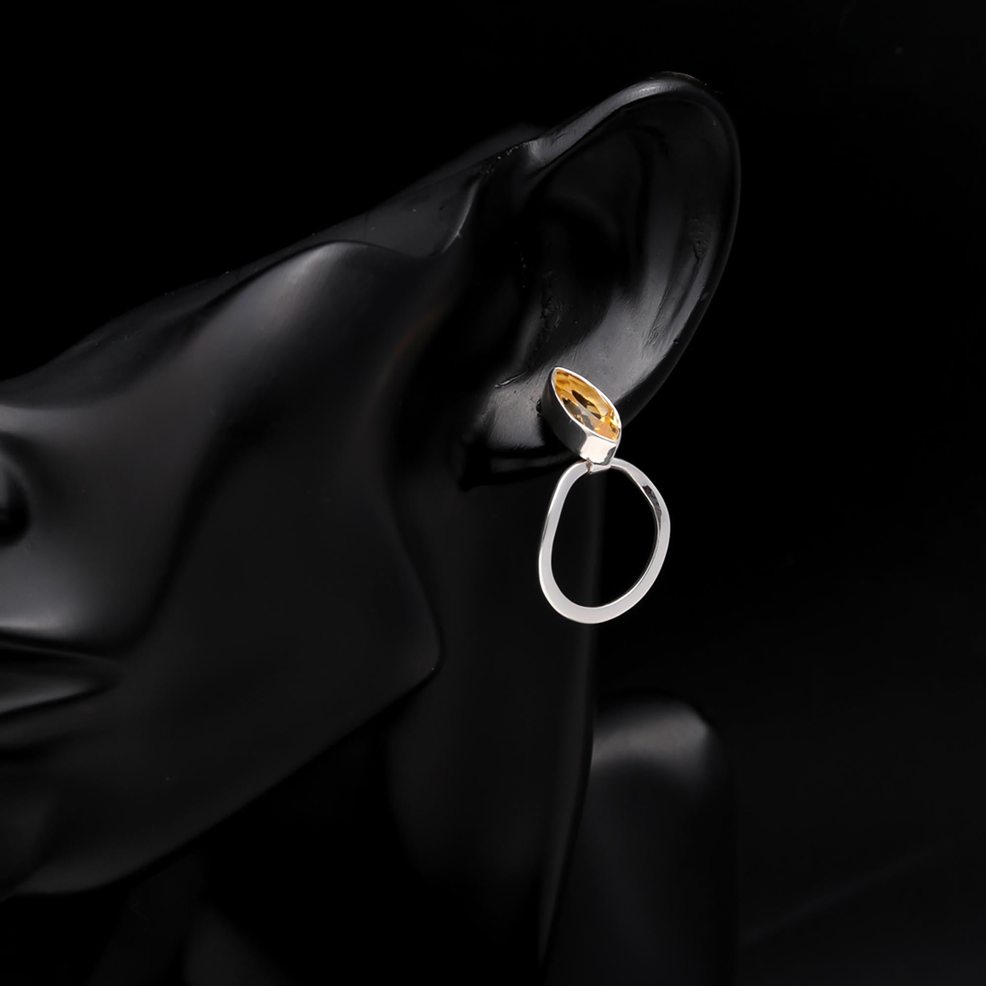 The Solar Orbit: Citrine Marquise & Silver Circle Earrings