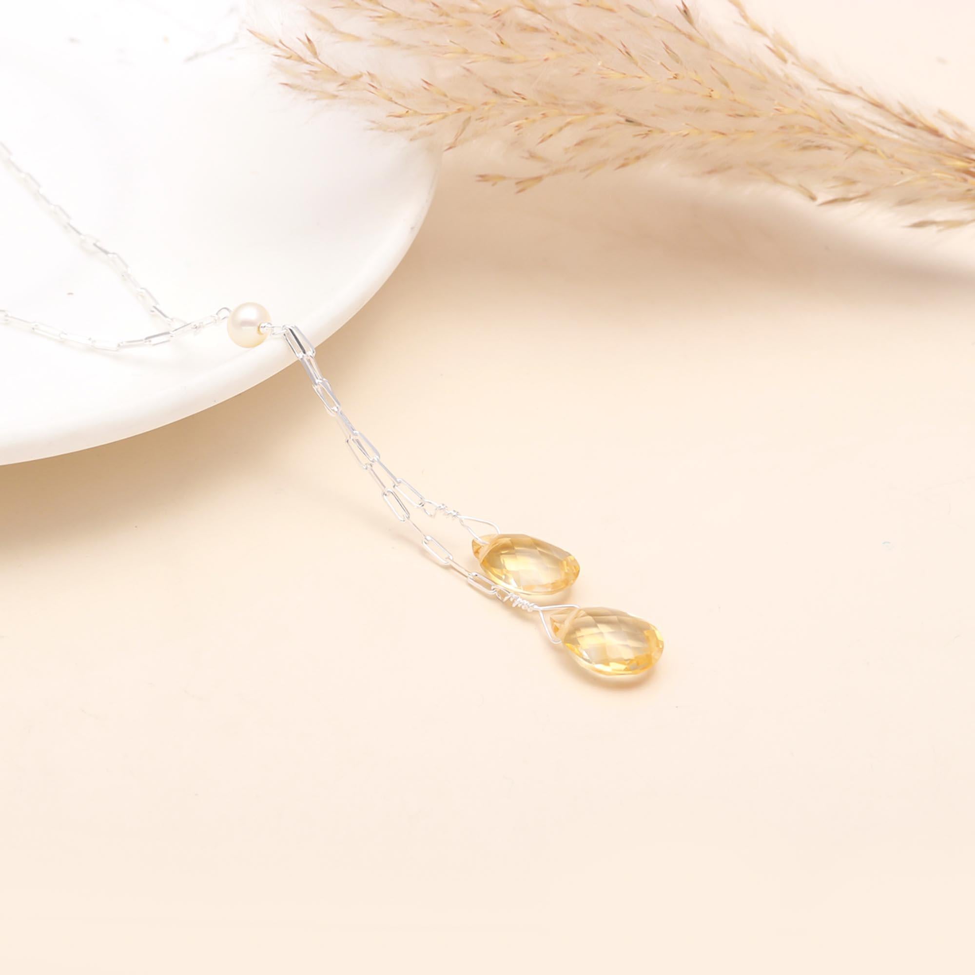 925 Sterling Silver Faceted Citrine Drop Necklace