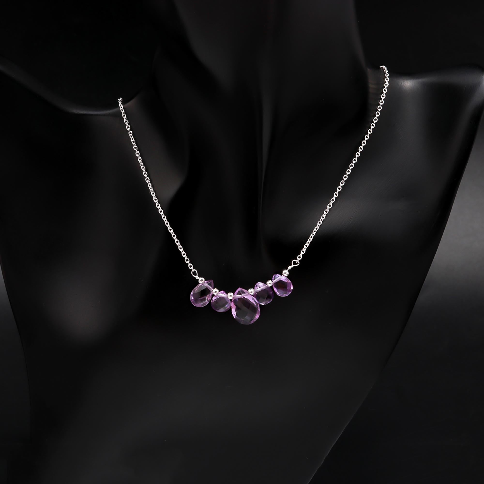 925 Sterling Silver Teardrop Amethyst Cluster Pendant Necklace