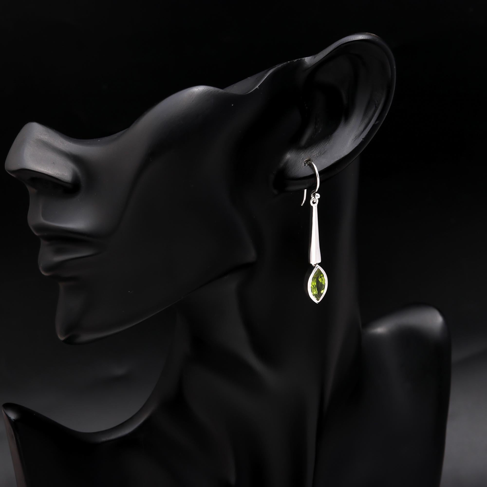 925 Sterling Silver Marquise Peridot Dangle Earrings