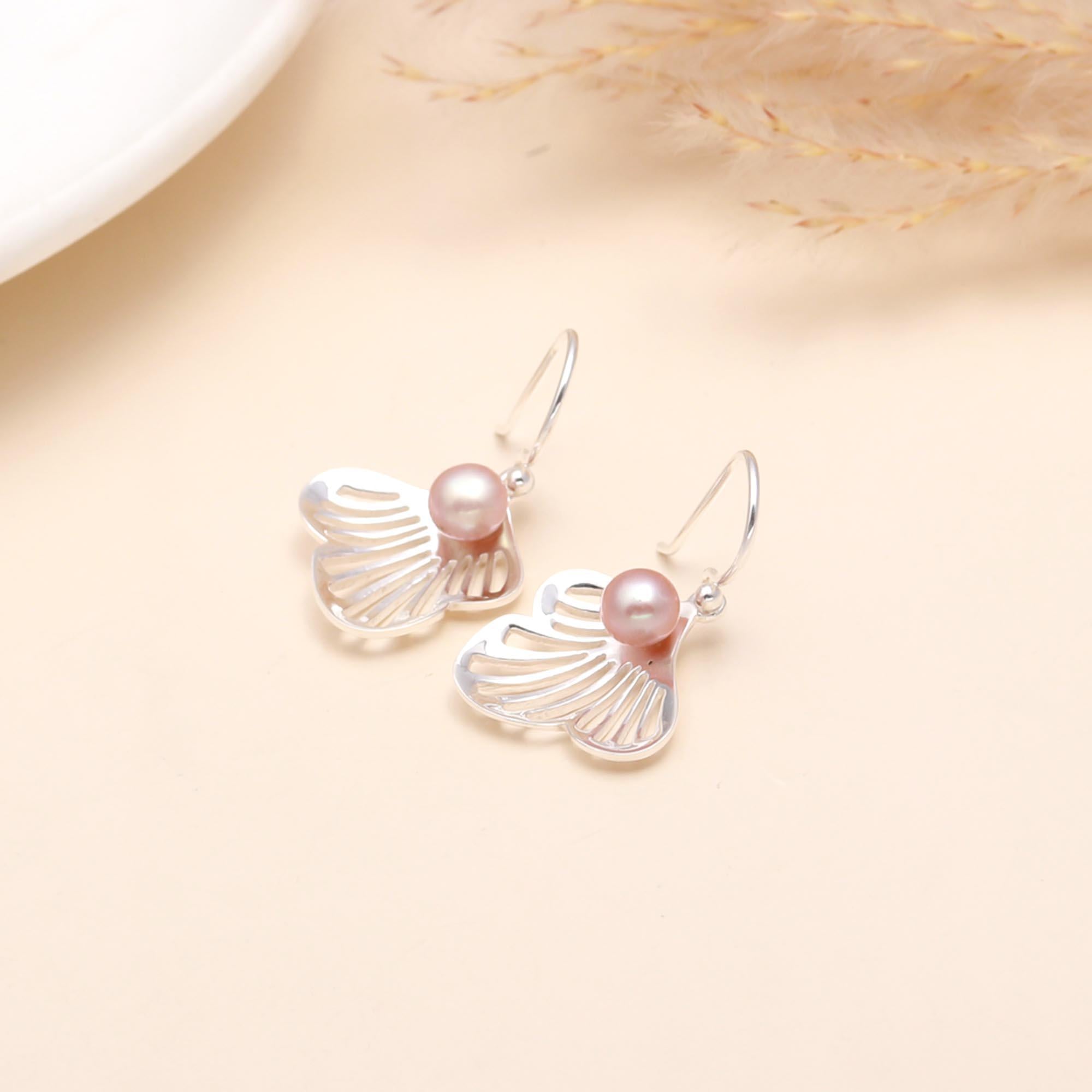 925 Sterling Silver Floral Pearl Earrings