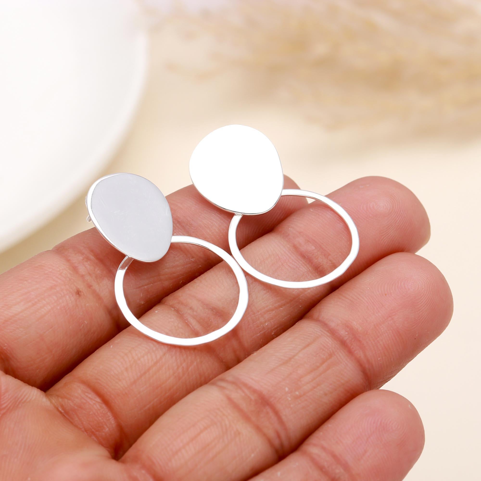925 Sterling Silver Geometric Circle Studs Earrings