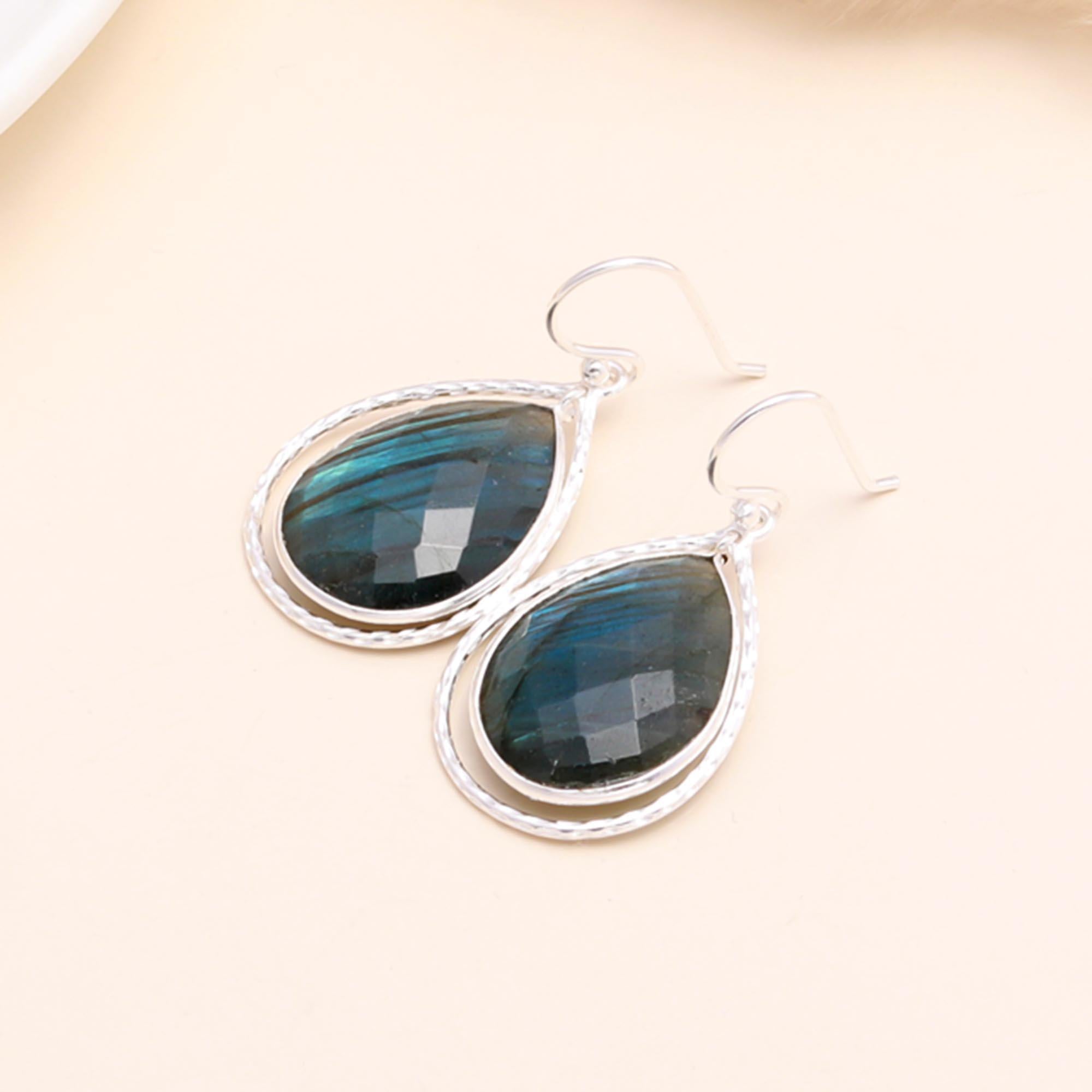 925 Sterling Silver Teardrop Labradorite Dangle Earrings