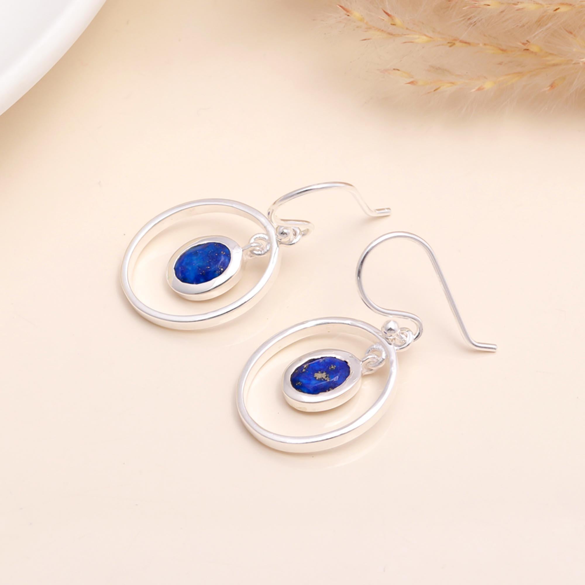 925 Sterling Silver Lapis Lazuli Dangle Earrings