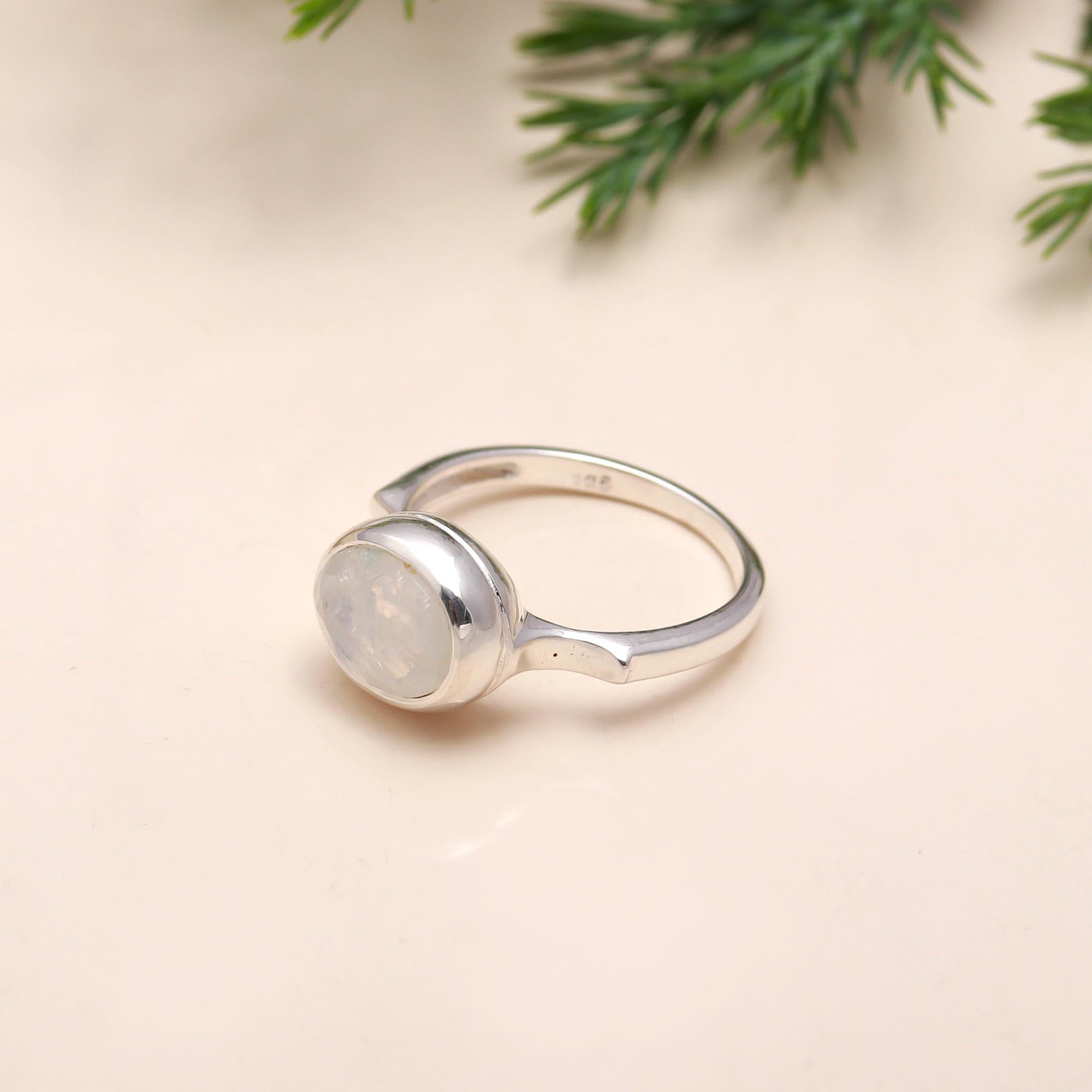 925 Silver Rainbow Moonstone Ring