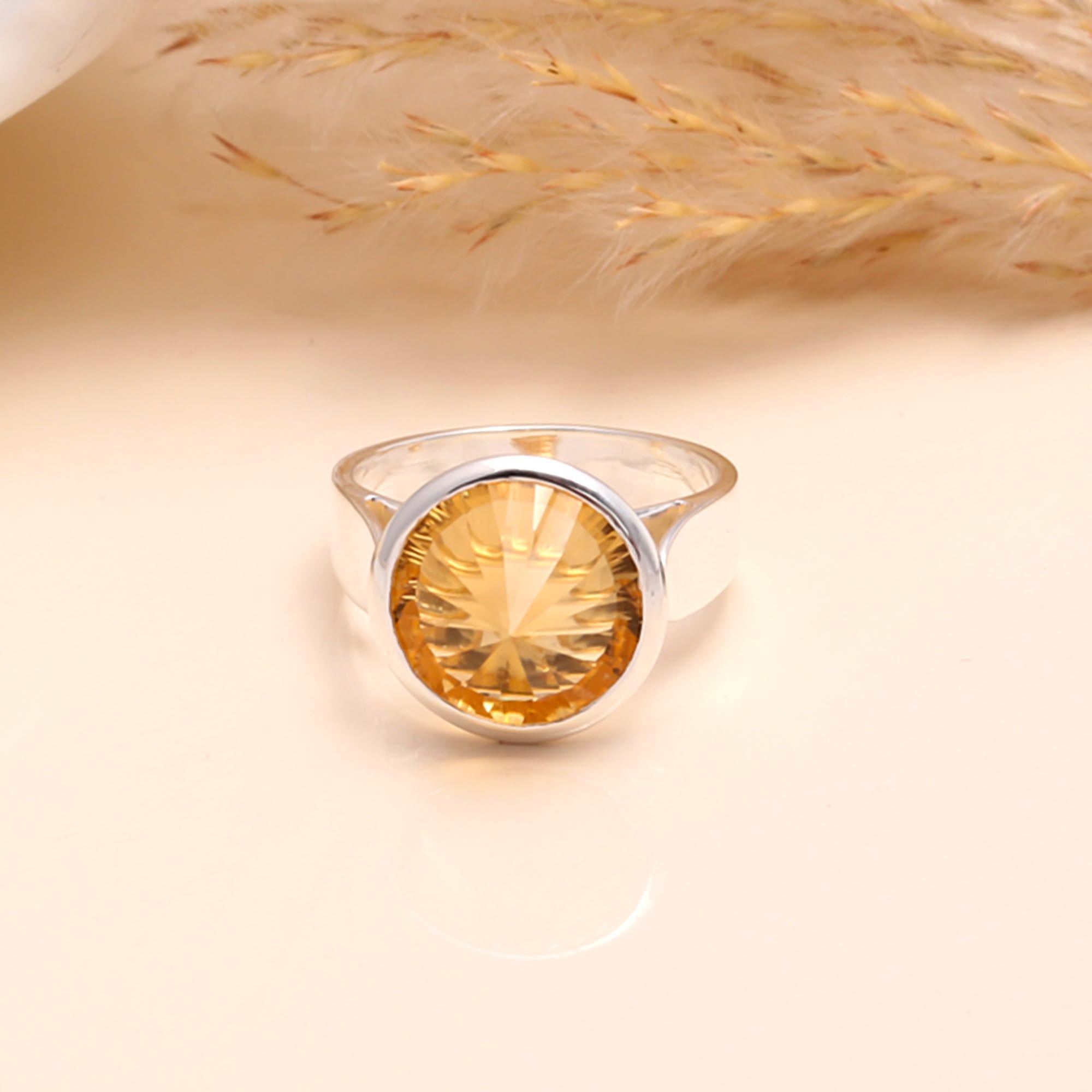 925 Sterling Silver Roung Citrine Statement Ring