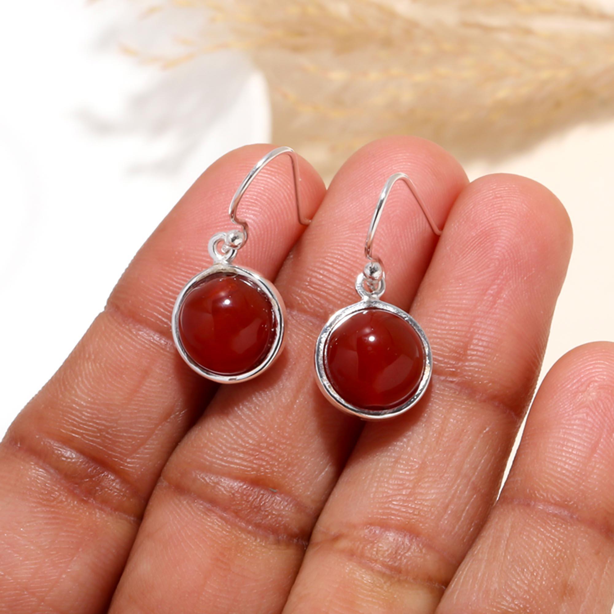 925 Sterling Silver Carnelian Drop Earrings