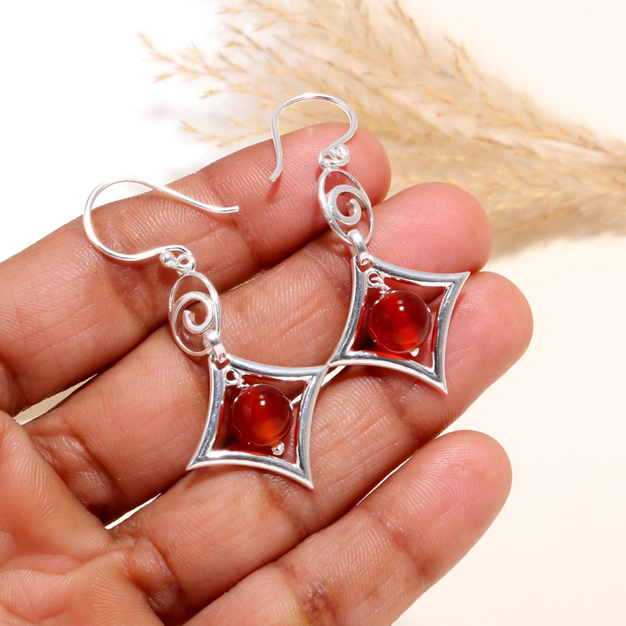 925 Sterling Silver Carnelian Boho Dangle Earrings