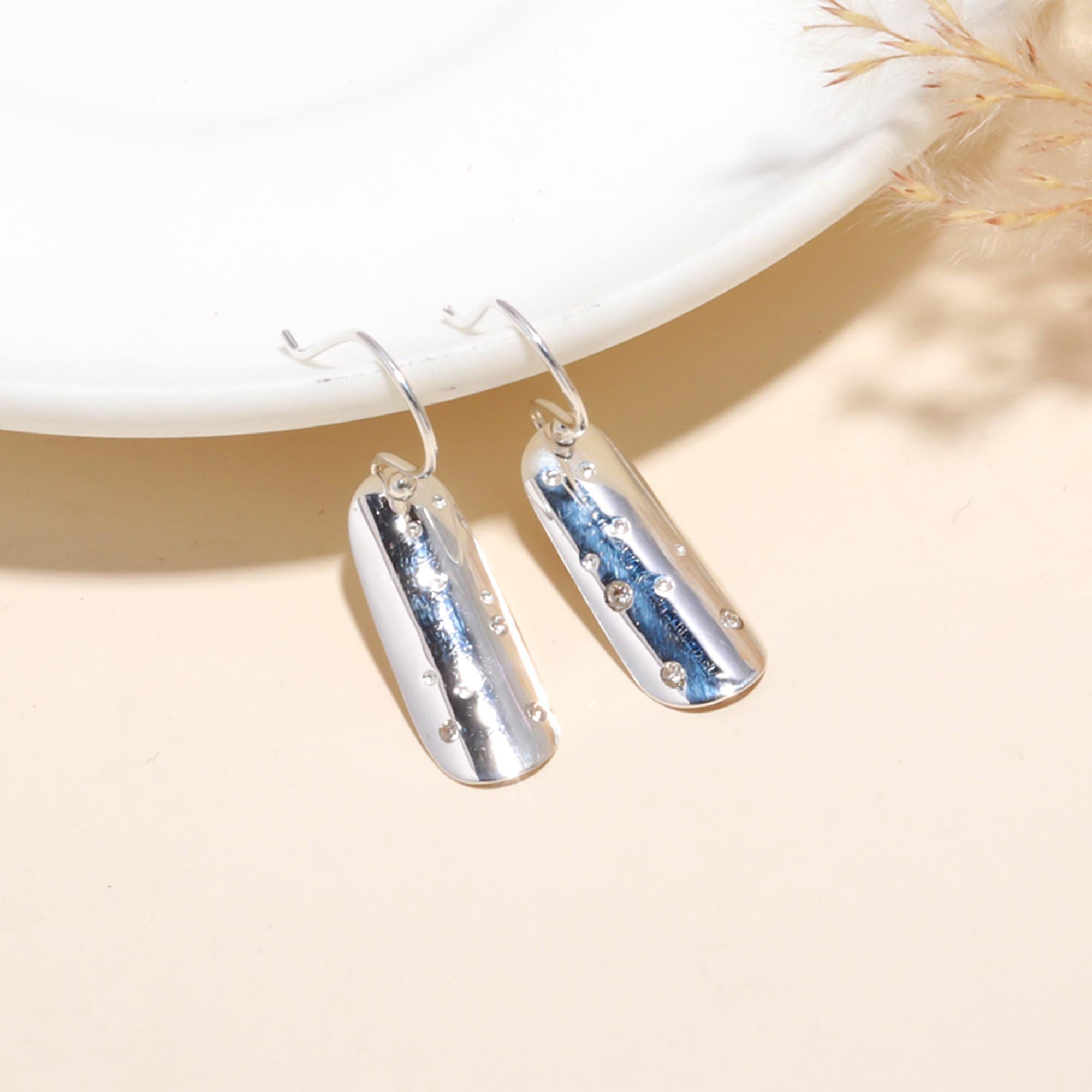 925 Sterling Silver Textured Bar Dangle Earrings