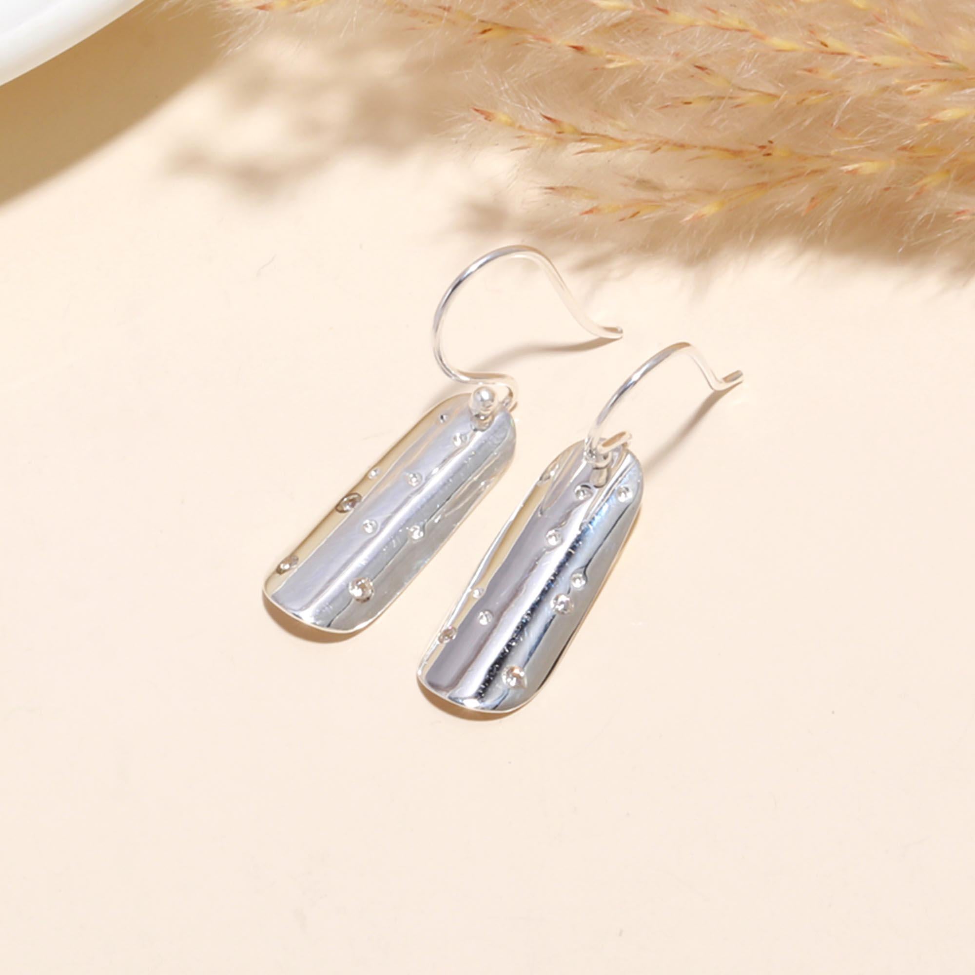 925 Sterling Silver Textured Bar Dangle Earrings
