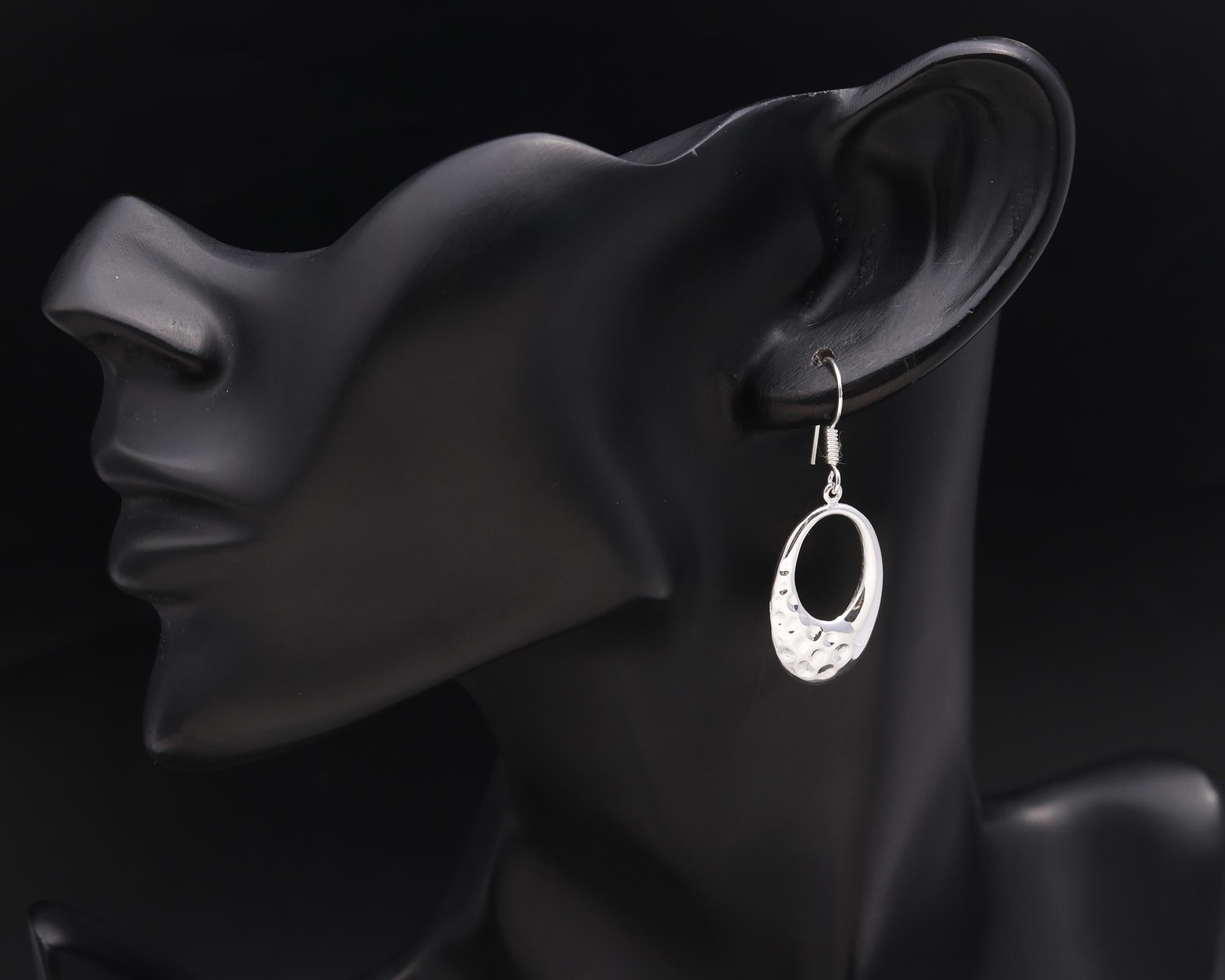925 Silver Hammered Oval Drop Earrings