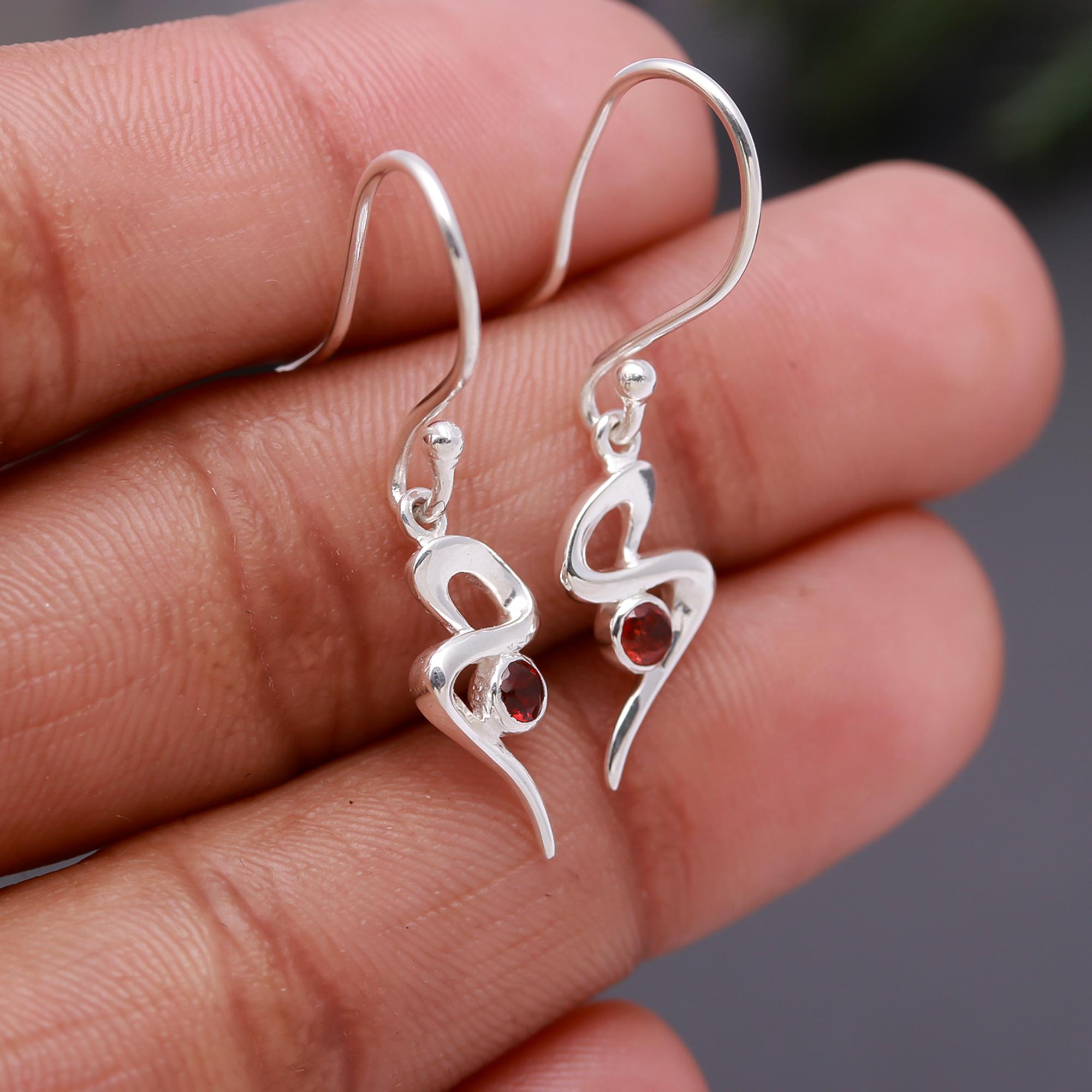 925 Silver Abstract Garnet Drop Earrings